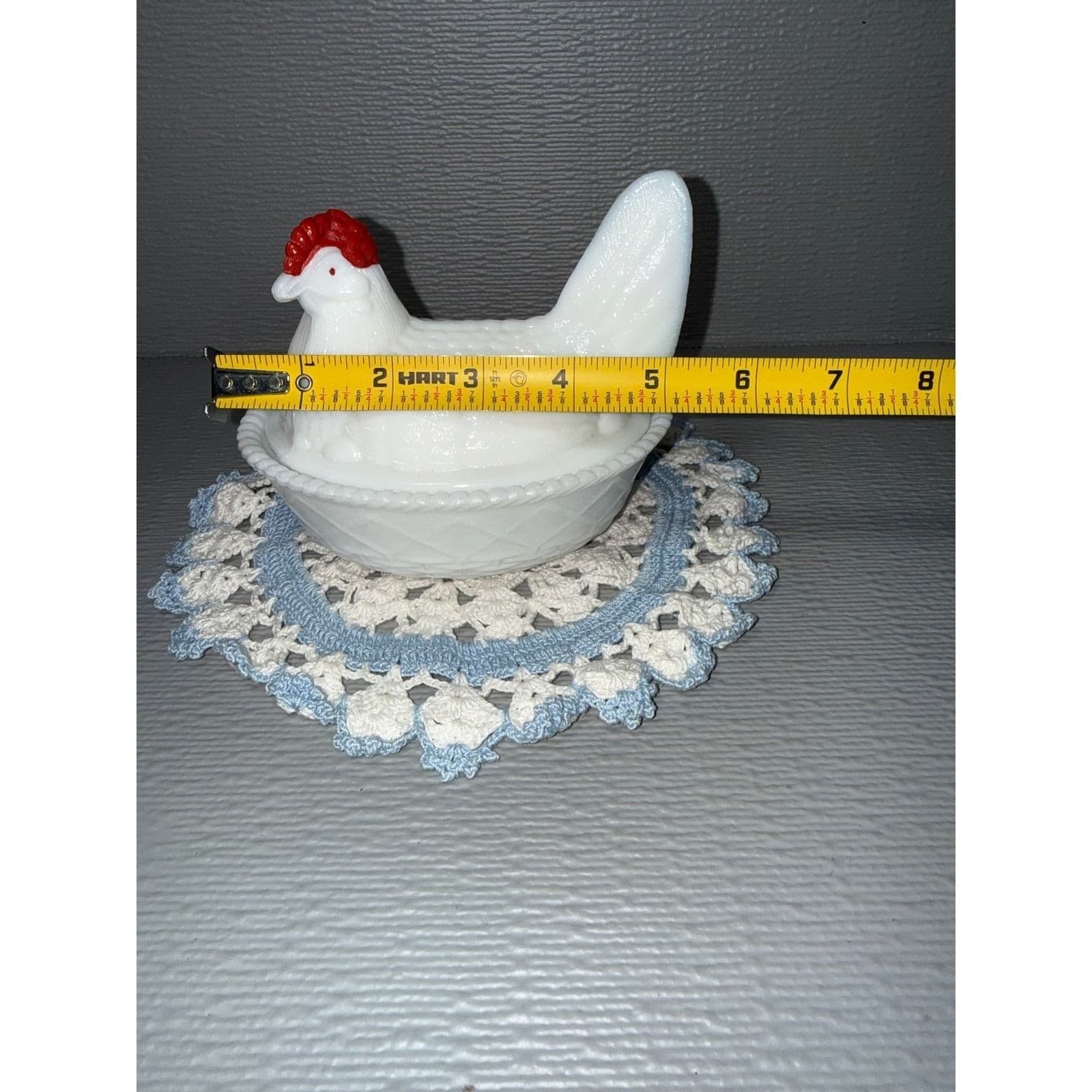 Westmoreland Milk Glass Hen on Nest Covered Dish White Red Comb Vintage - Thumbnail 8