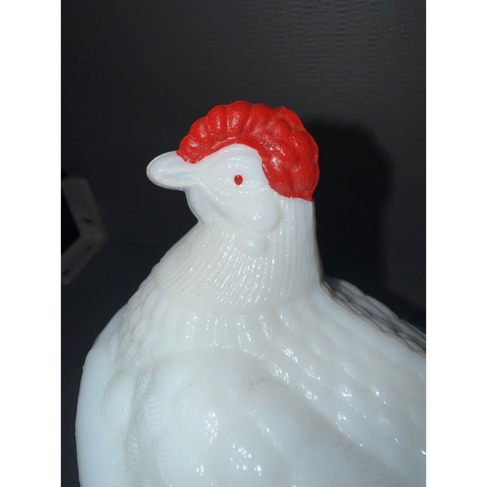 Westmoreland Milk Glass Hen on Nest Covered Dish White Red Comb Vintage - Thumbnail 3