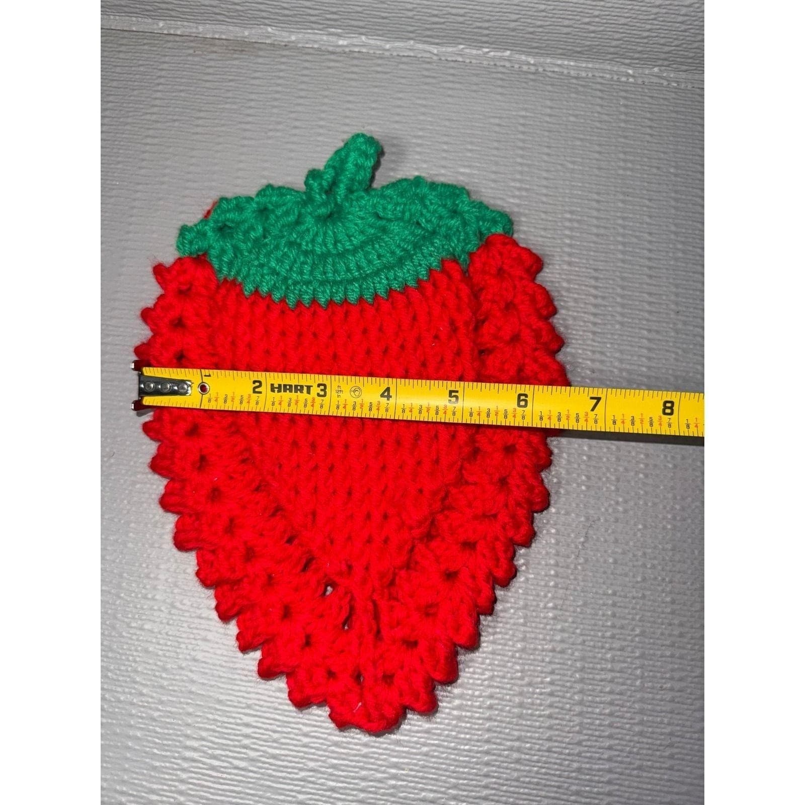 Handmade Crochet Strawberry Potholder Red Green Fruit Trivet Cottagecore Kitchen - Thumbnail 4