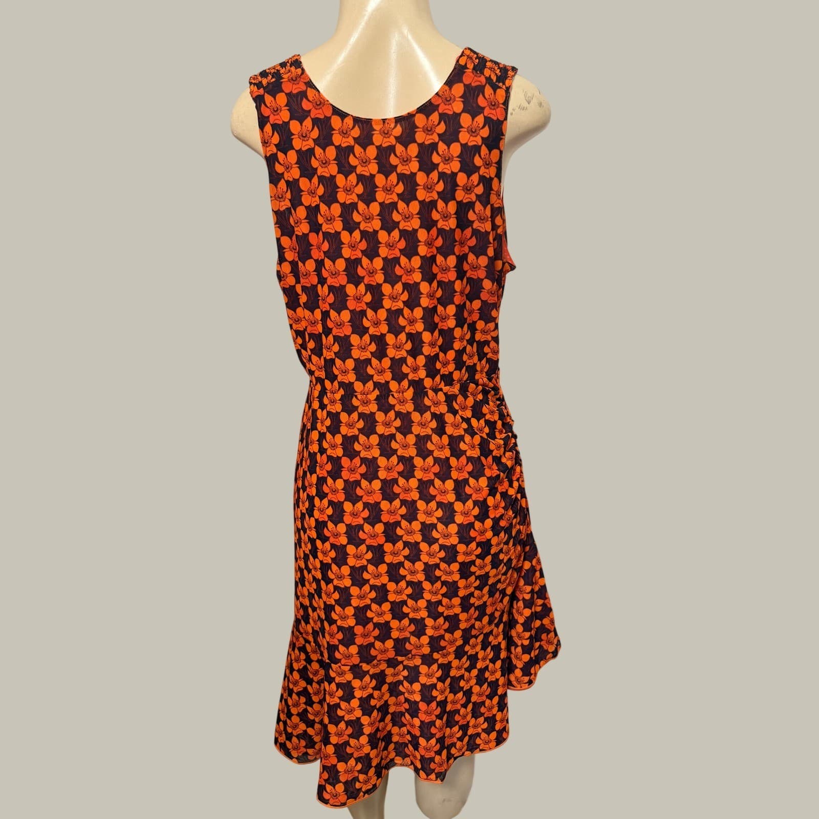 Cabi Orange Navy Floral polka dot reversible stretch Dress Sleeveless Size M - Thumbnail 5