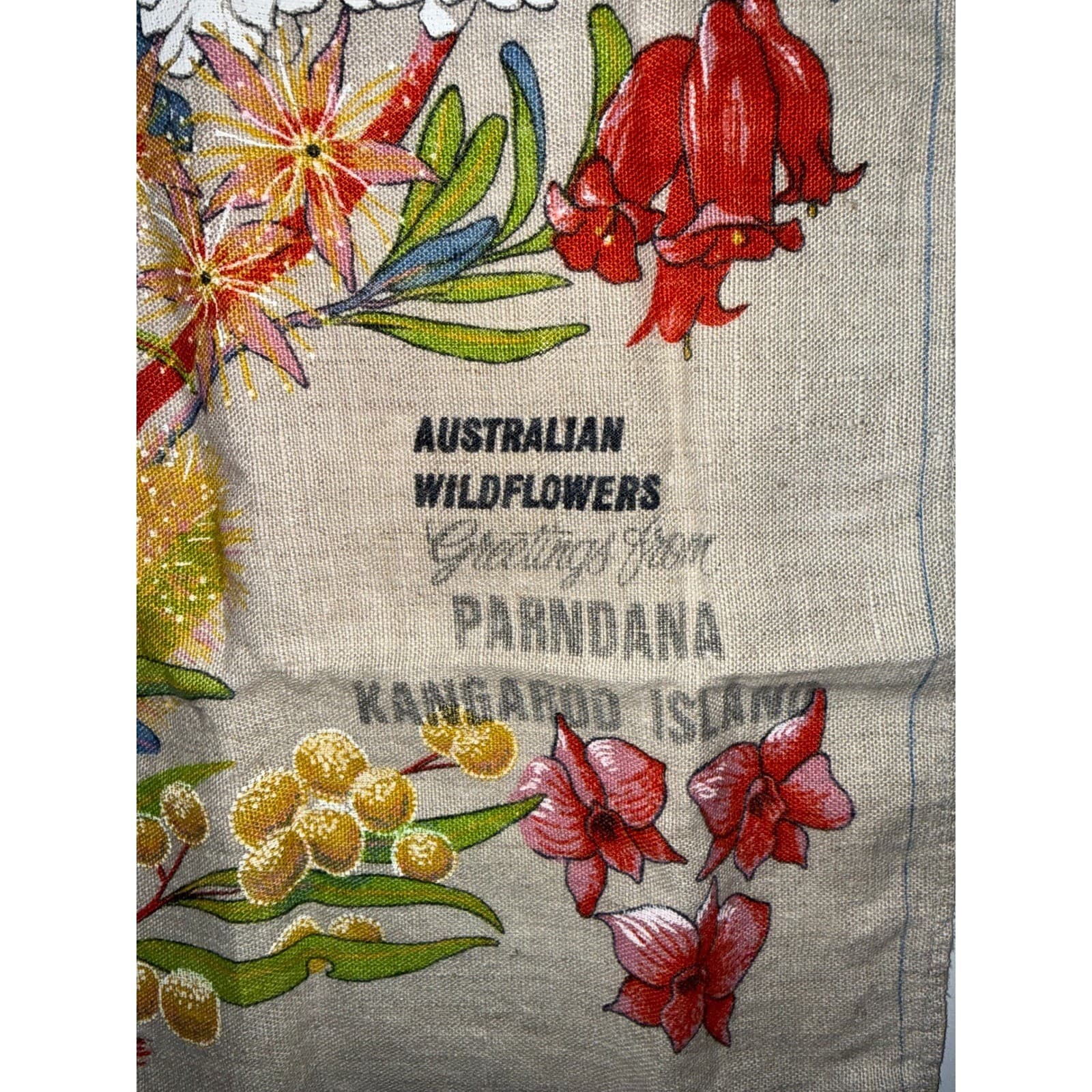 Vintage Souvenirs Australia Wildflowers Kangaroo Island Linen Tea Towel 18x30 - Thumbnail 4