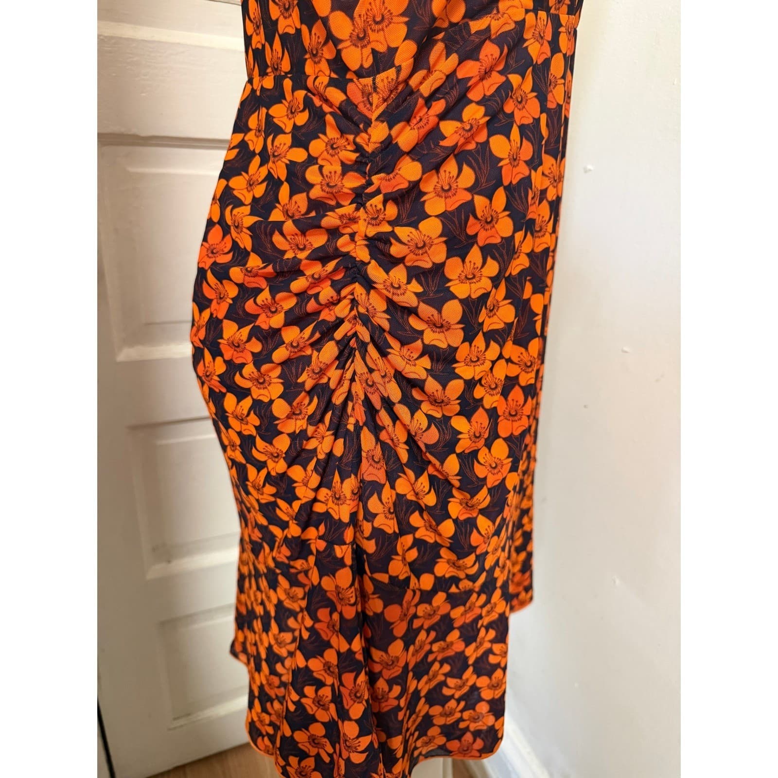 Cabi Orange Navy Floral polka dot reversible stretch Dress Sleeveless Size M - Thumbnail 4