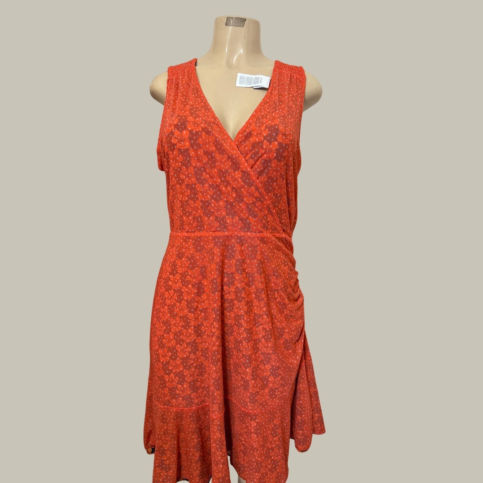 Cabi Orange Navy Floral polka dot reversible stretch Dress Sleeveless Size M - Thumbnail 9