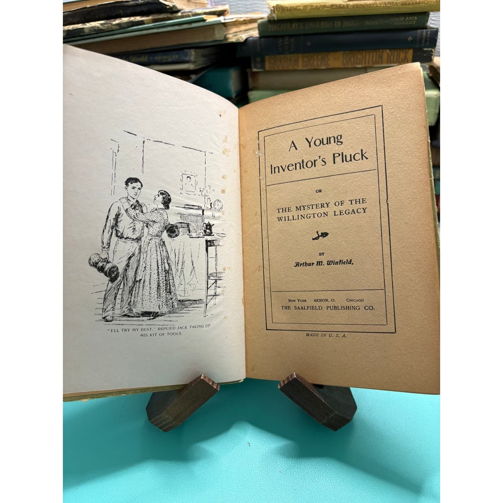 1901 A Young Inventors Pluck Arthur M Winfield Saalfield Publishing Antique Book - Thumbnail 5