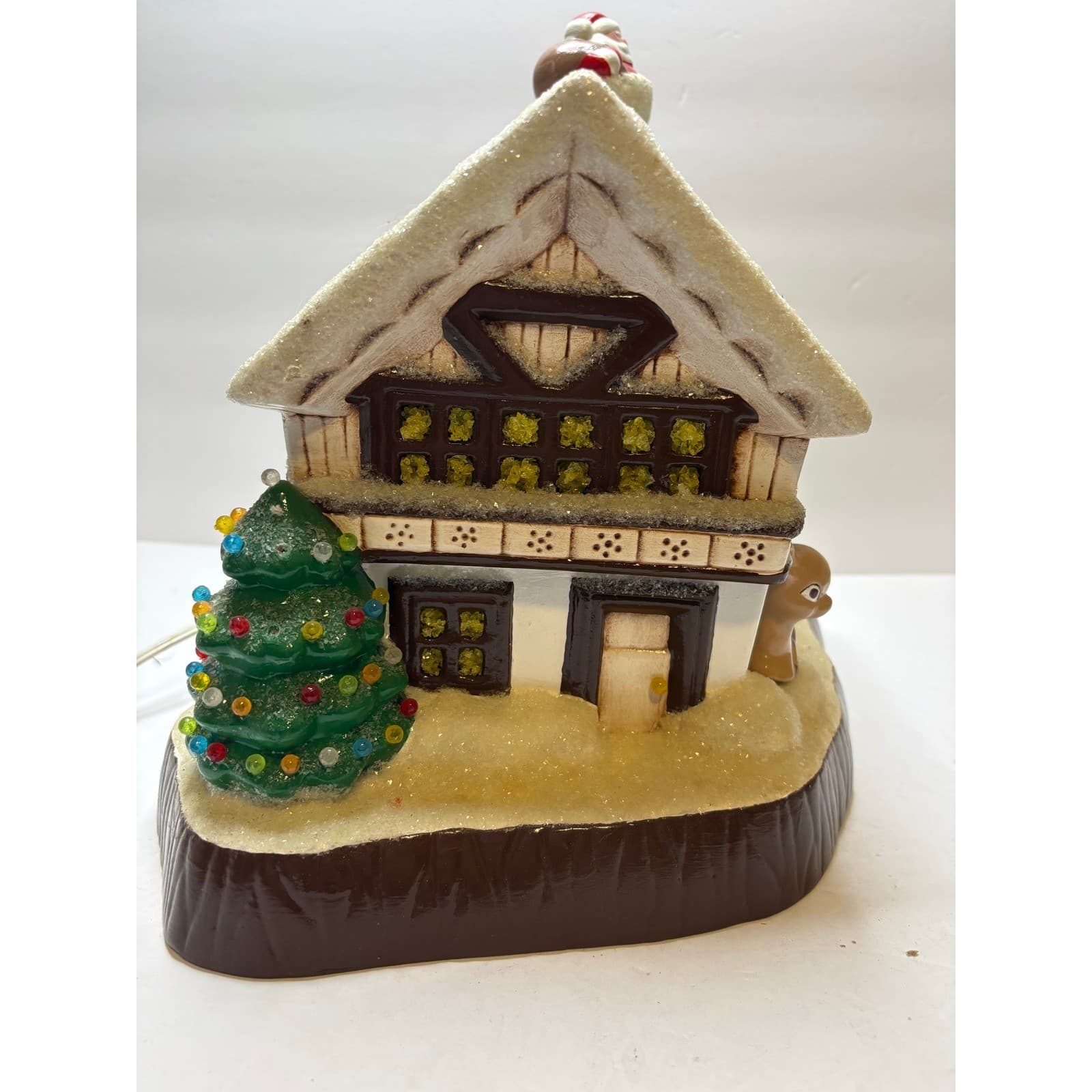 Vintage Lighted Ceramic Christmas House Santa Deer Snow Chalet Decor - Thumbnail 3