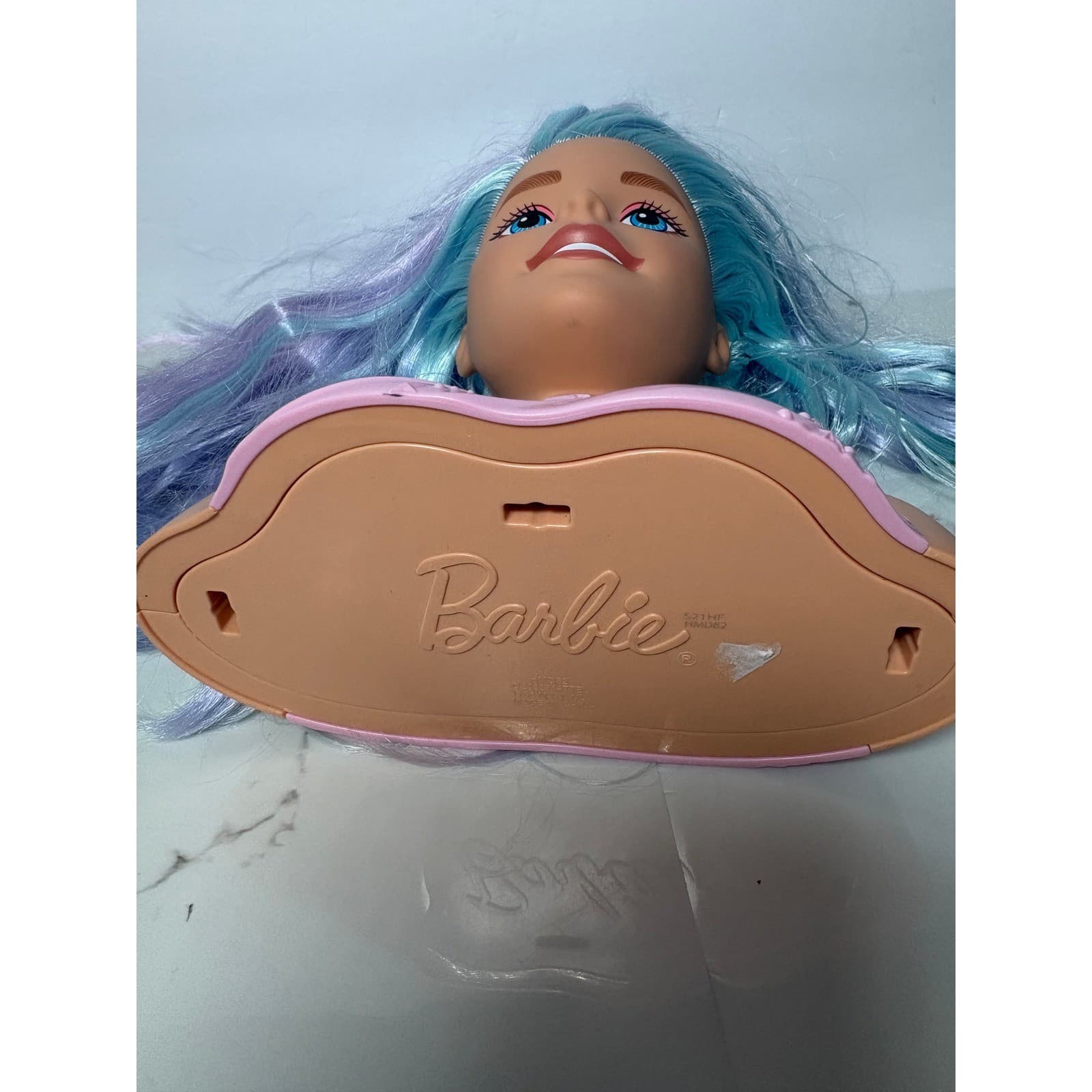 Barbie Styling Head Mattel 2022 Pastel Blue Purple Hair Pink Star Top HMD82 - Thumbnail 6