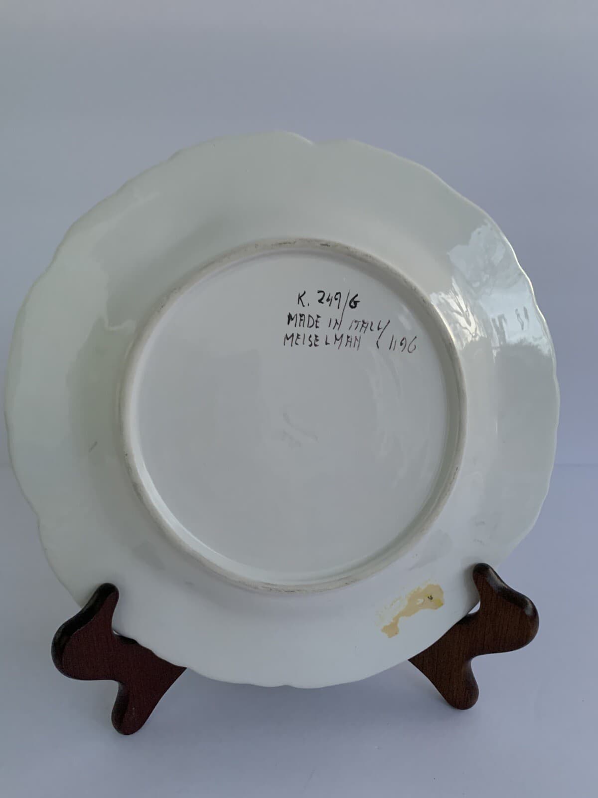 Meiselman Imports Italy Majolica Grape Leaf Plate Green White K. 249/G Vintage - Thumbnail 3