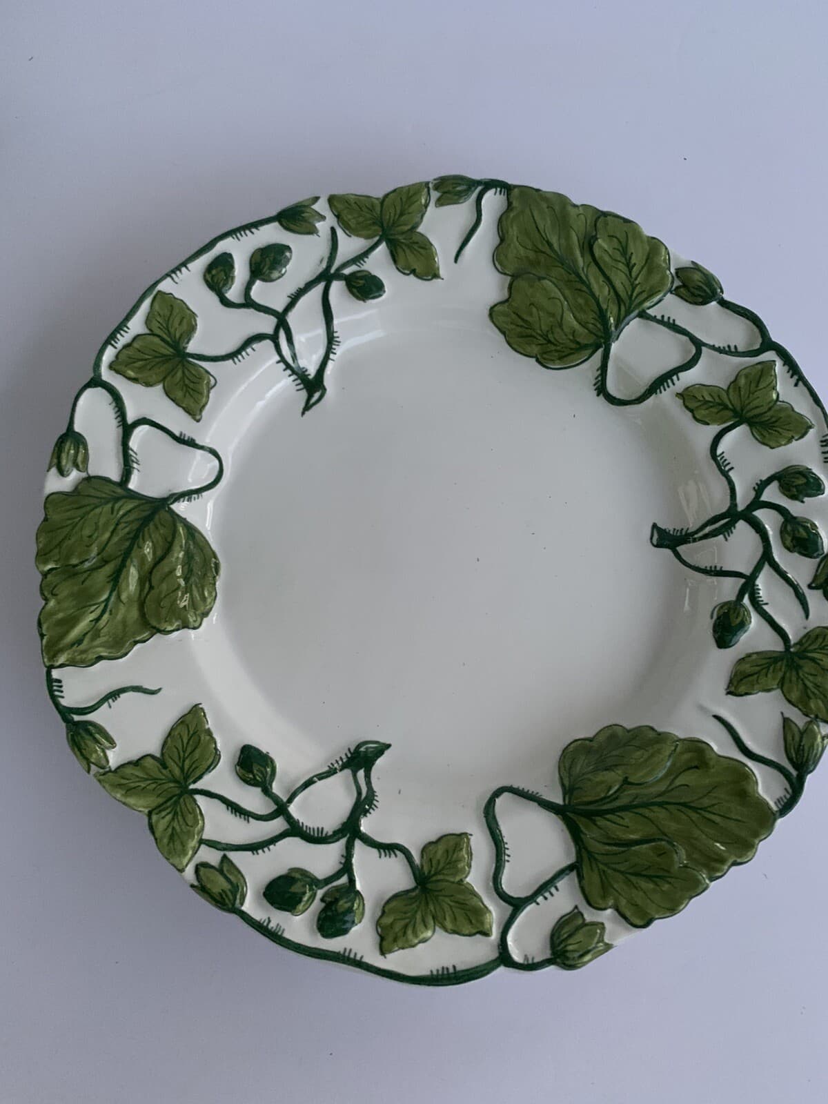 Meiselman Imports Italy Majolica Grape Leaf Plate Green White K. 249/G Vintage - Thumbnail 2