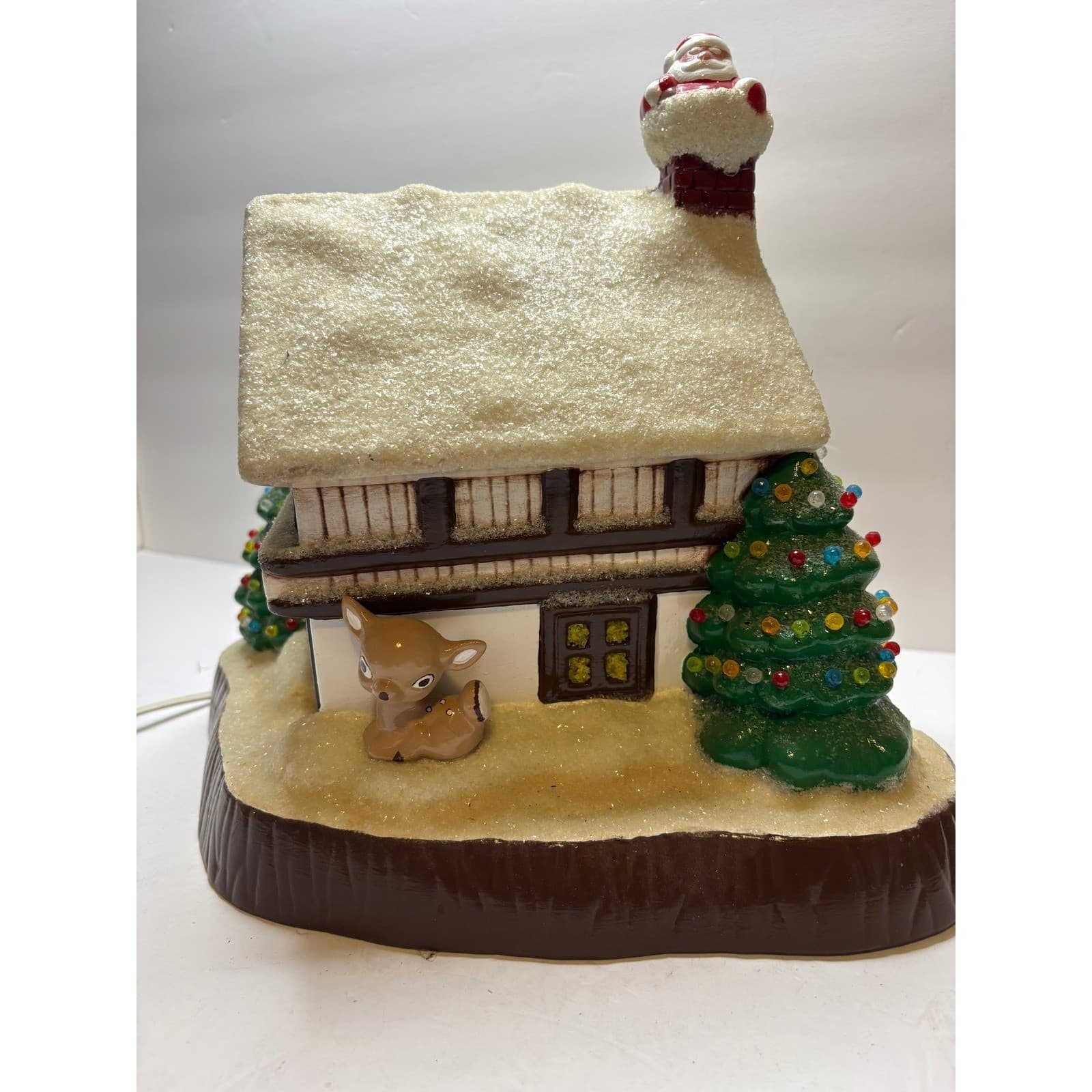 Vintage Lighted Ceramic Christmas House Santa Deer Snow Chalet Decor - Thumbnail 4