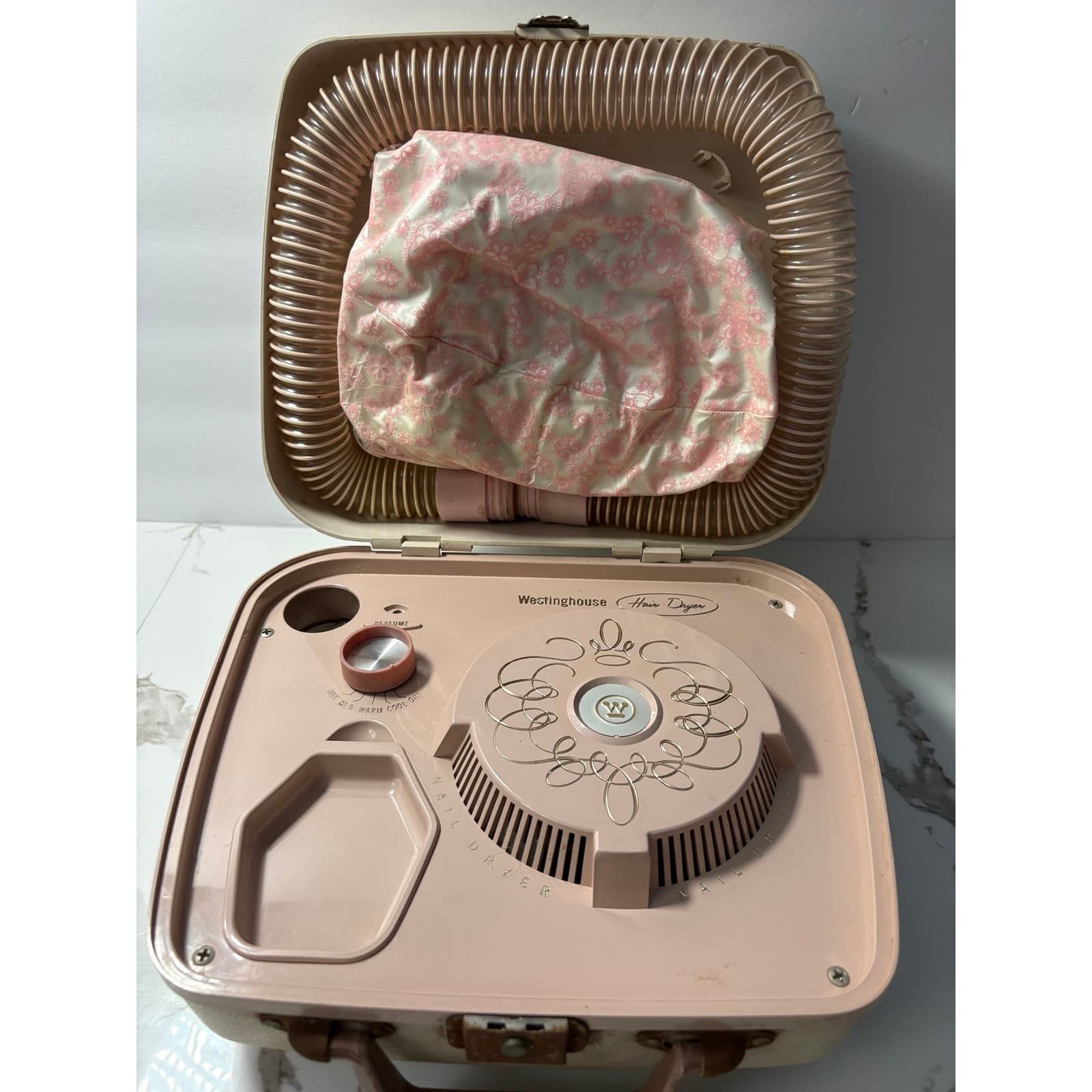 Vintage Westinghouse Portable Hair and Nail Dryer Pink Bonnet Vanity Case HZ10-1 - Thumbnail 7