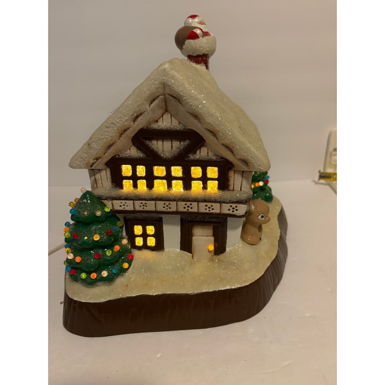 Vintage Lighted Ceramic Christmas House Santa Deer Snow Chalet Decor - Thumbnail 2