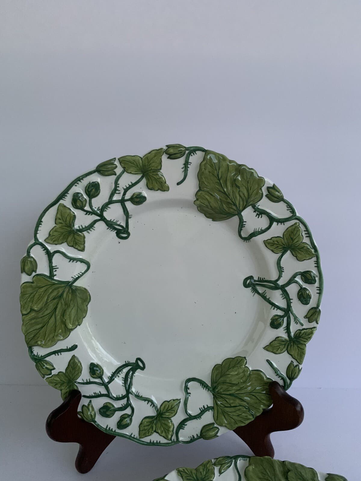 Meiselman Imports Italy Majolica Grape Leaf Plate Green White K. 249/G Vintage - Thumbnail 5