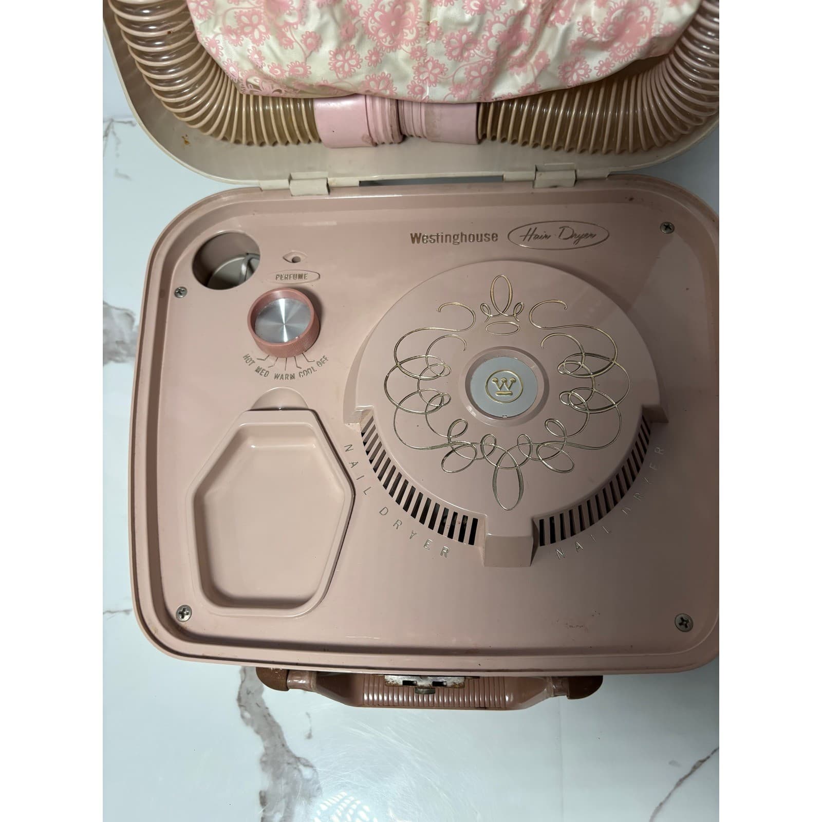 Vintage Westinghouse Portable Hair and Nail Dryer Pink Bonnet Vanity Case HZ10-1 - Thumbnail 5