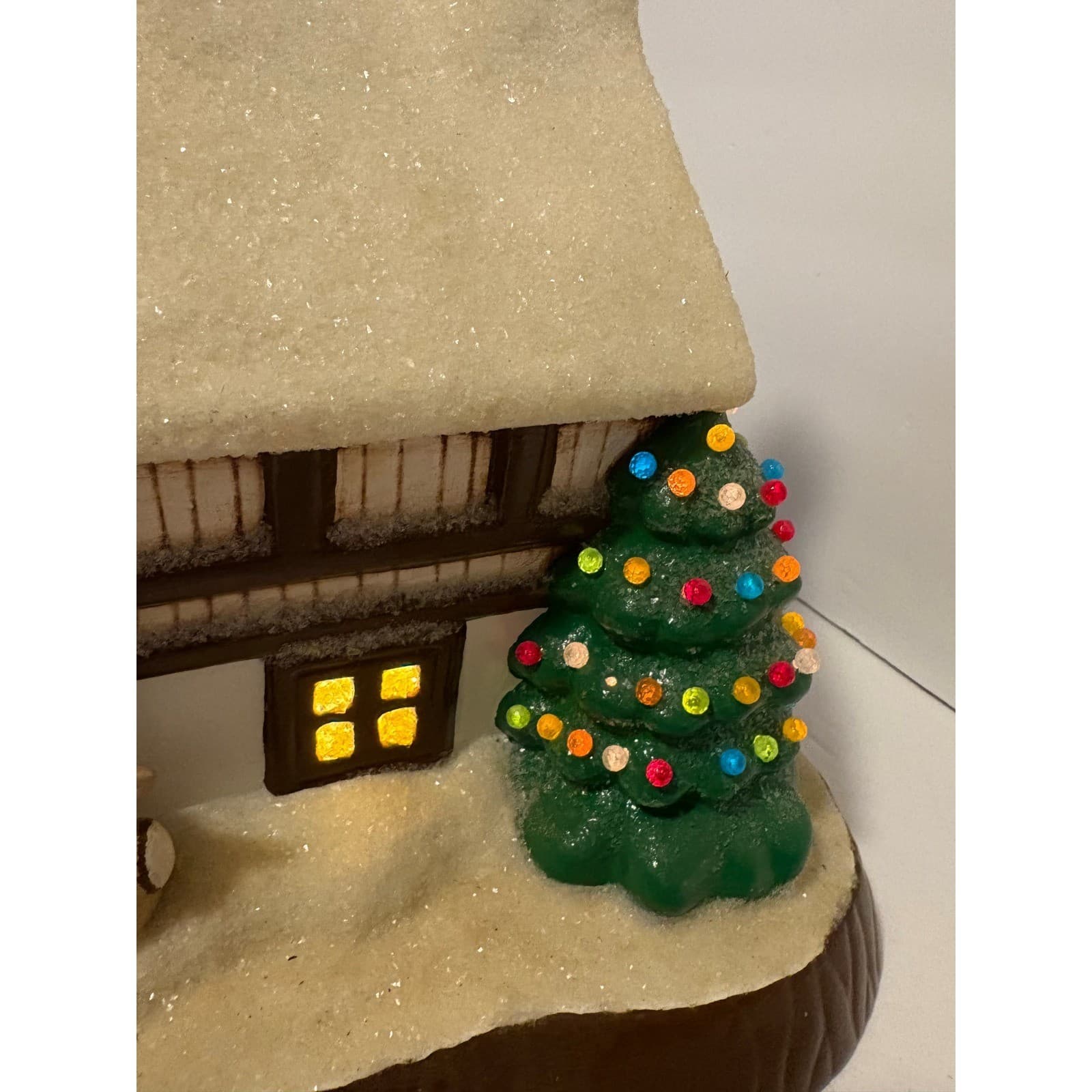 Vintage Lighted Ceramic Christmas House Santa Deer Snow Chalet Decor - Thumbnail 7