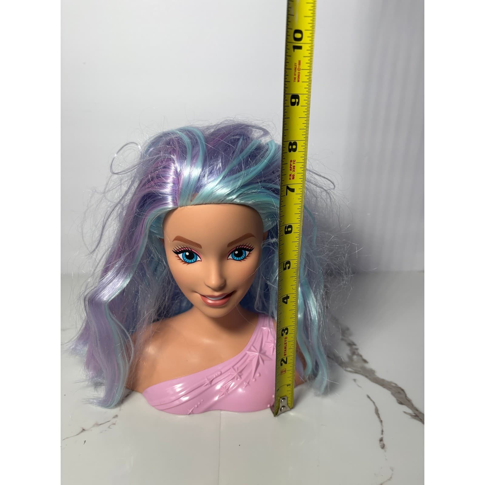 Barbie Styling Head Mattel 2022 Pastel Blue Purple Hair Pink Star Top HMD82 - Thumbnail 8