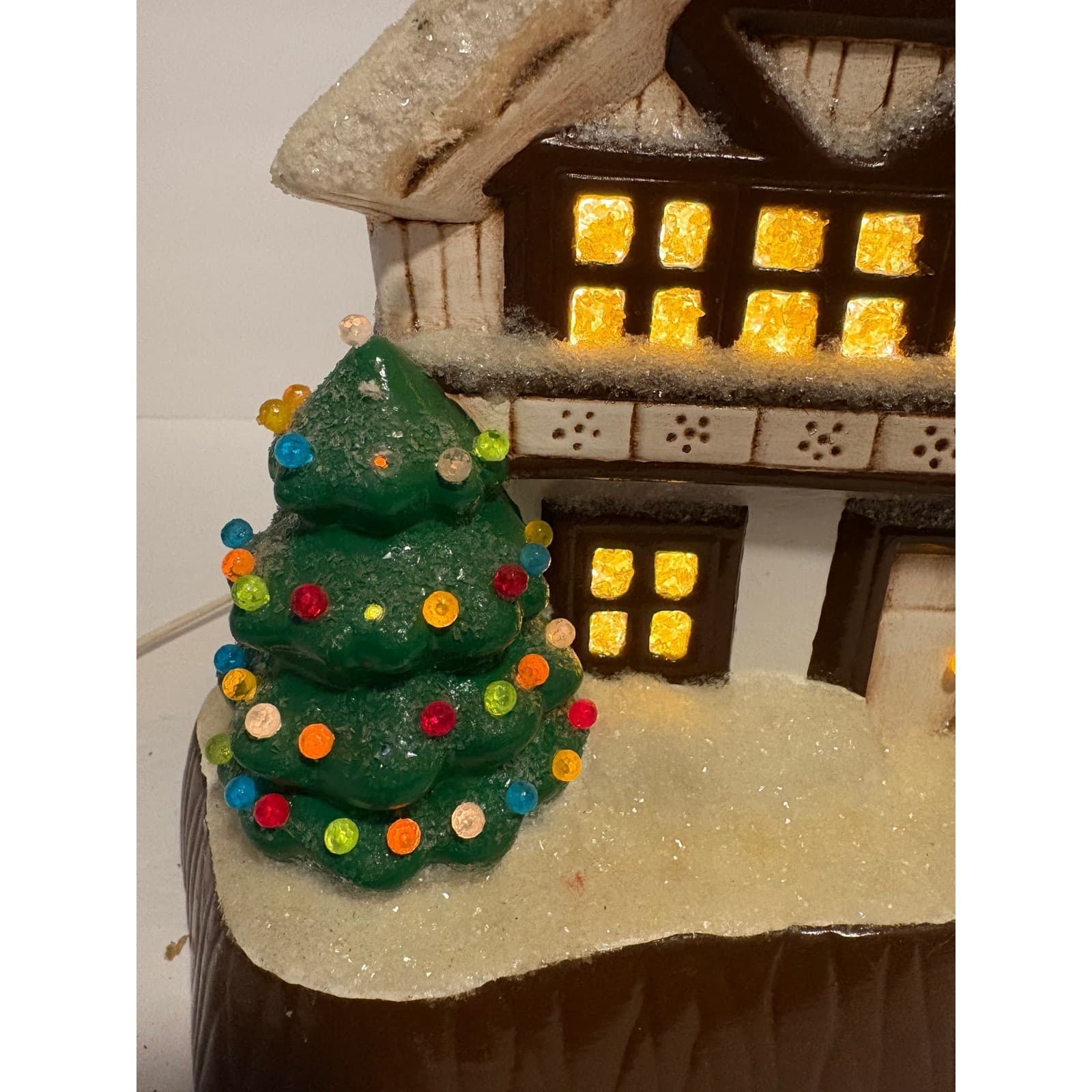 Vintage Lighted Ceramic Christmas House Santa Deer Snow Chalet Decor - Thumbnail 8