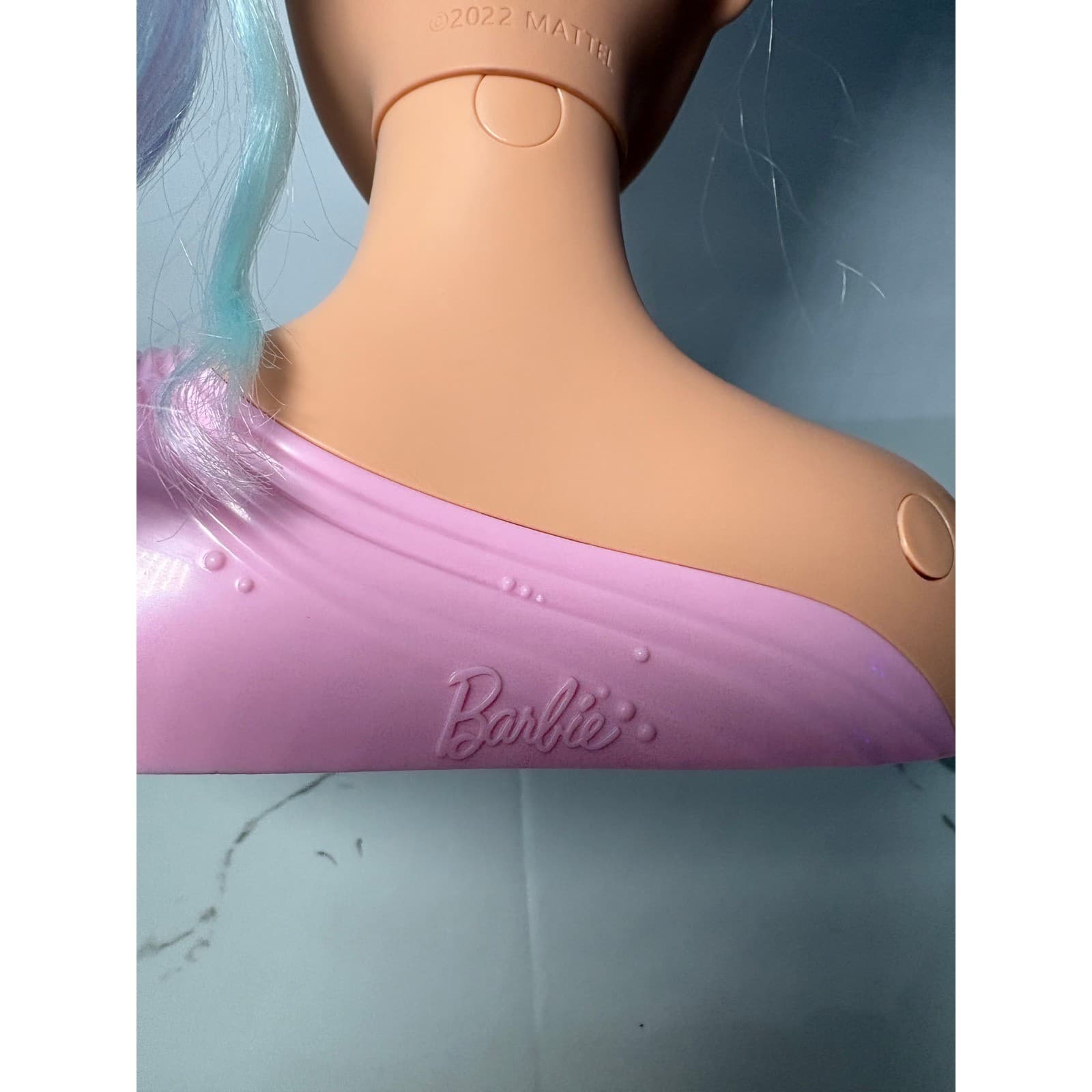 Barbie Styling Head Mattel 2022 Pastel Blue Purple Hair Pink Star Top HMD82 - Thumbnail 4