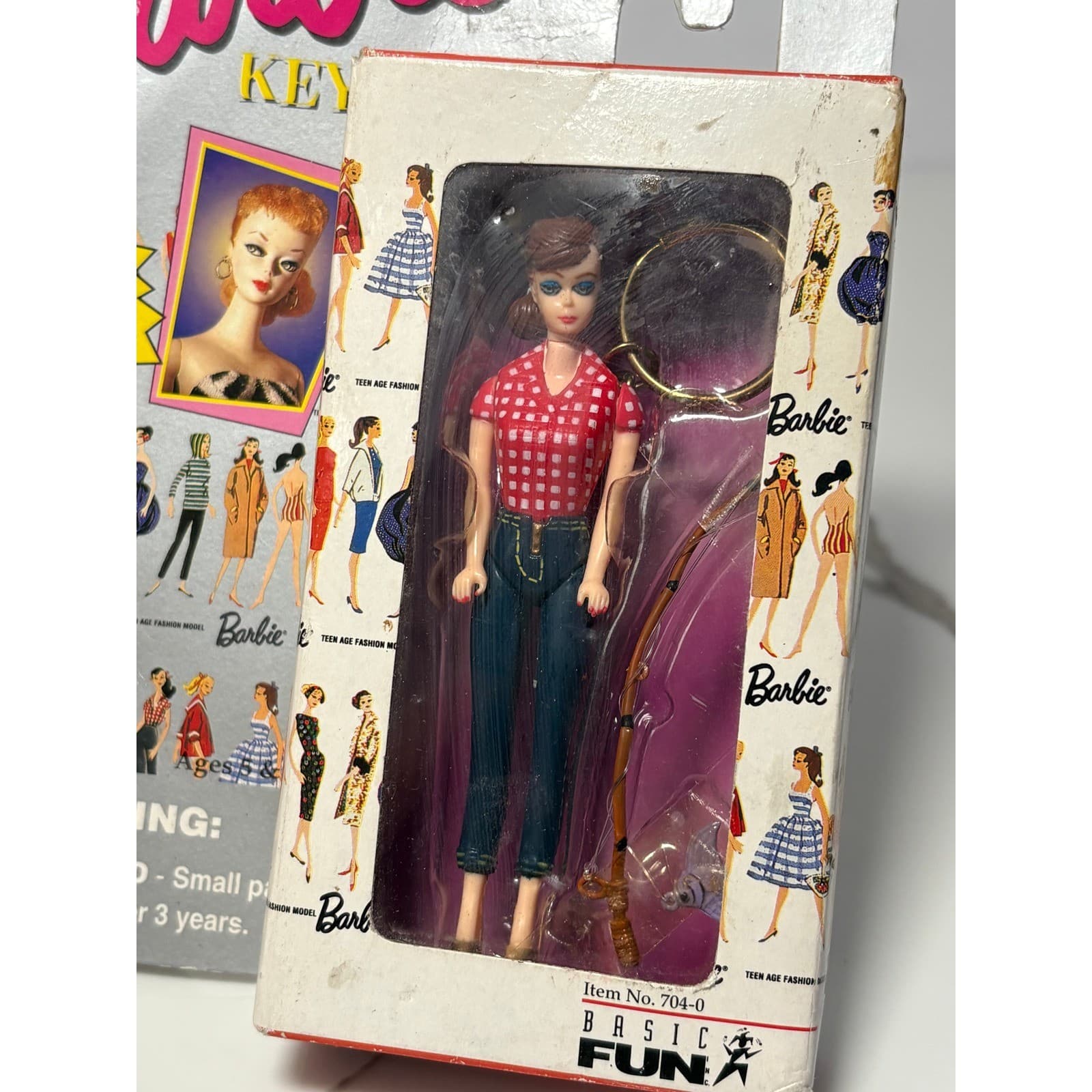 Vintage 1995 Basic Fun Picnic Barbie Keychain 1959 Model 704-0 Red Gingham Mini - Thumbnail 4