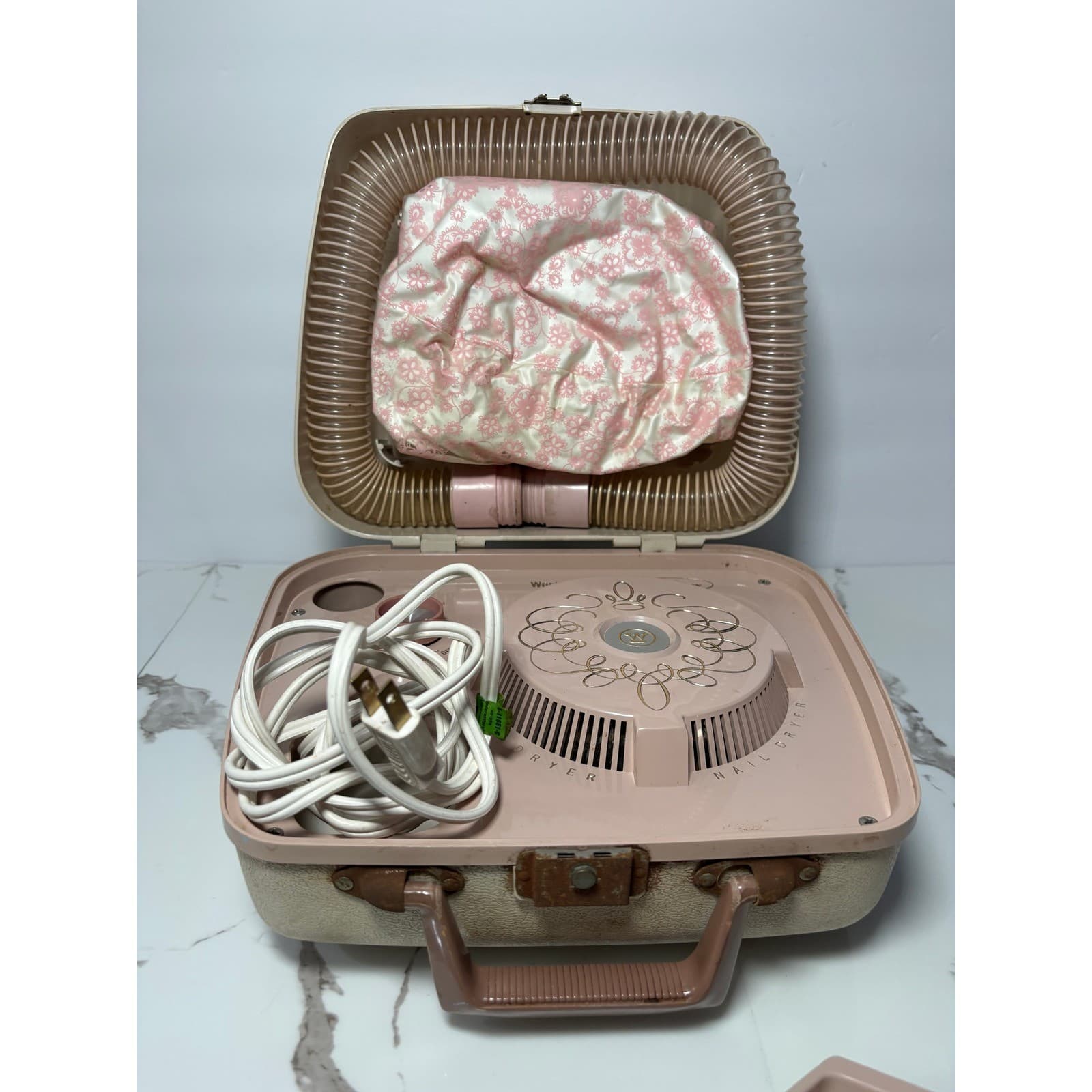 Vintage Westinghouse Portable Hair and Nail Dryer Pink Bonnet Vanity Case HZ10-1 - Thumbnail 6