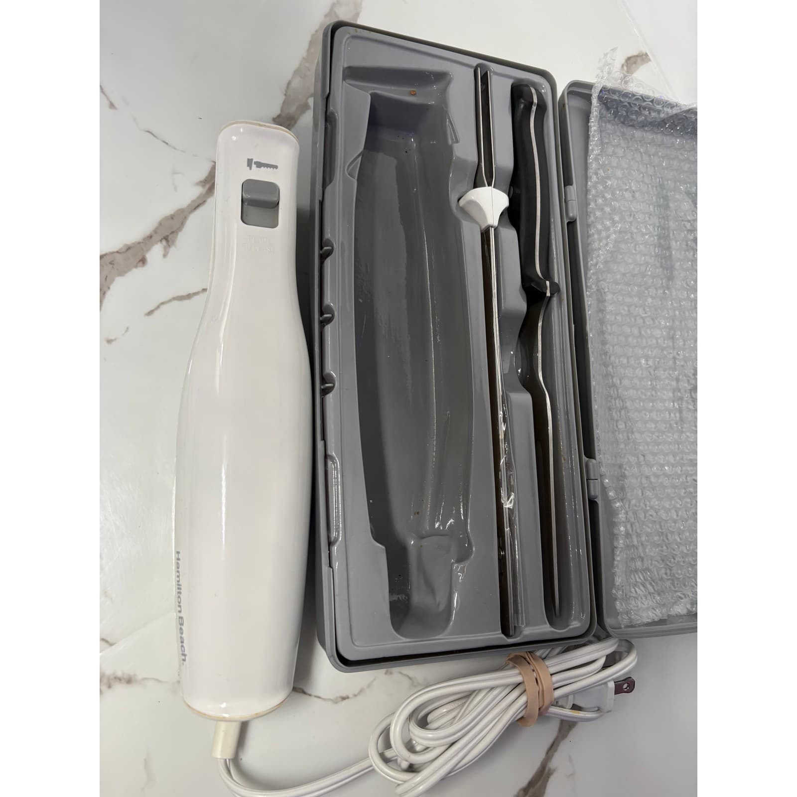 Hamilton Beach Carve n Set Electric Knife with Case Stainless Blade Fork White - Thumbnail 3