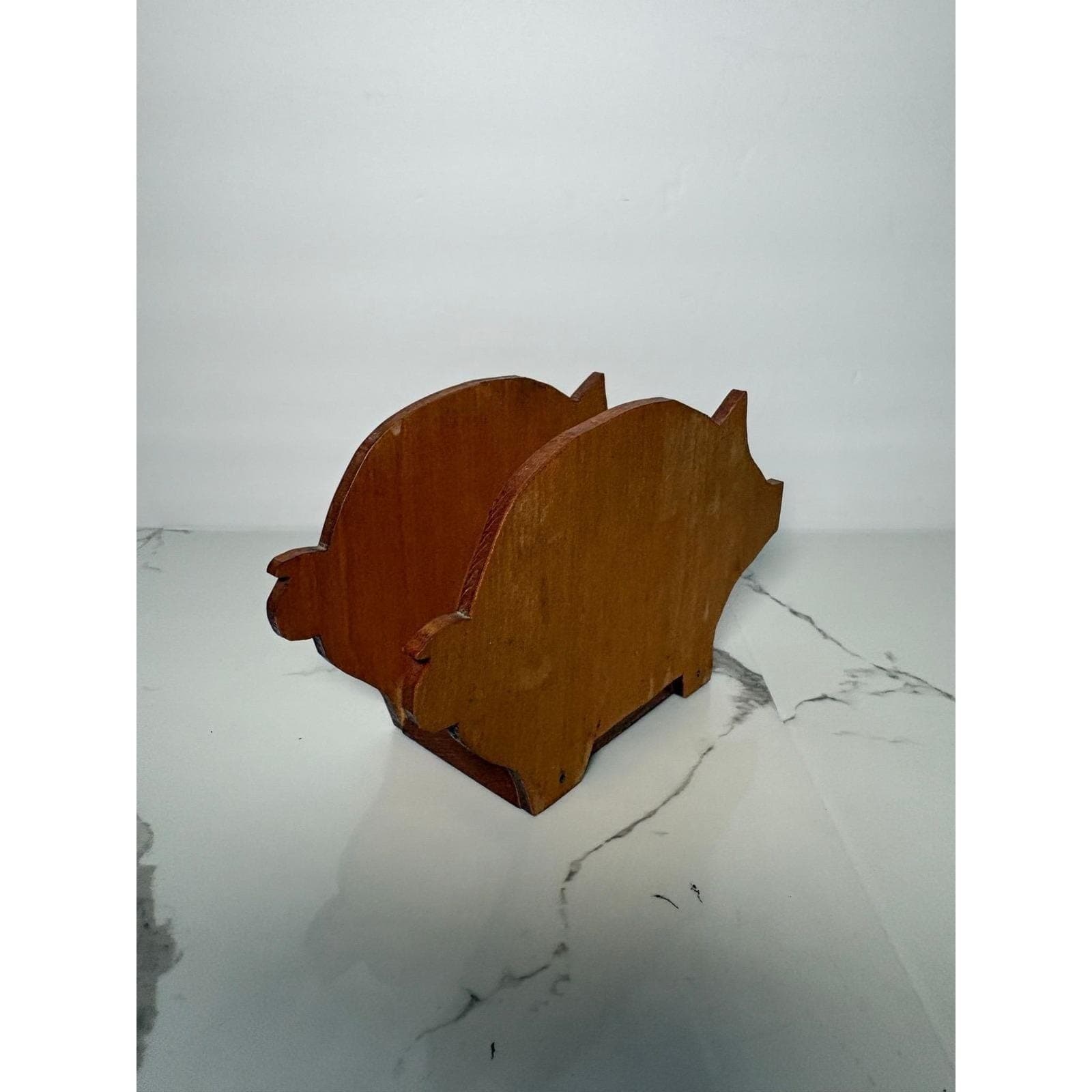 Vintage Wooden Pig Napkin Holder Farmhouse Rustic Kitchen Decor Brown Wood - Thumbnail 4