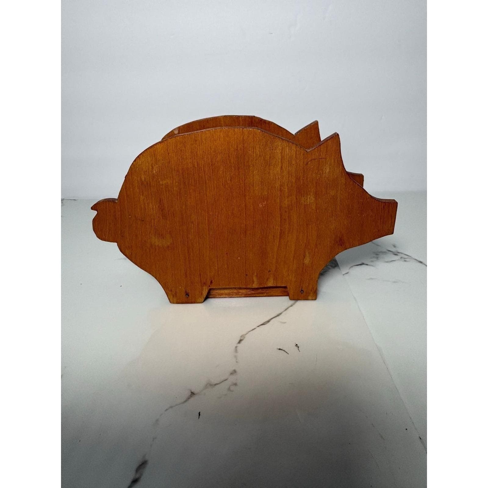Vintage Wooden Pig Napkin Holder Farmhouse Rustic Kitchen Decor Brown Wood - Thumbnail 3