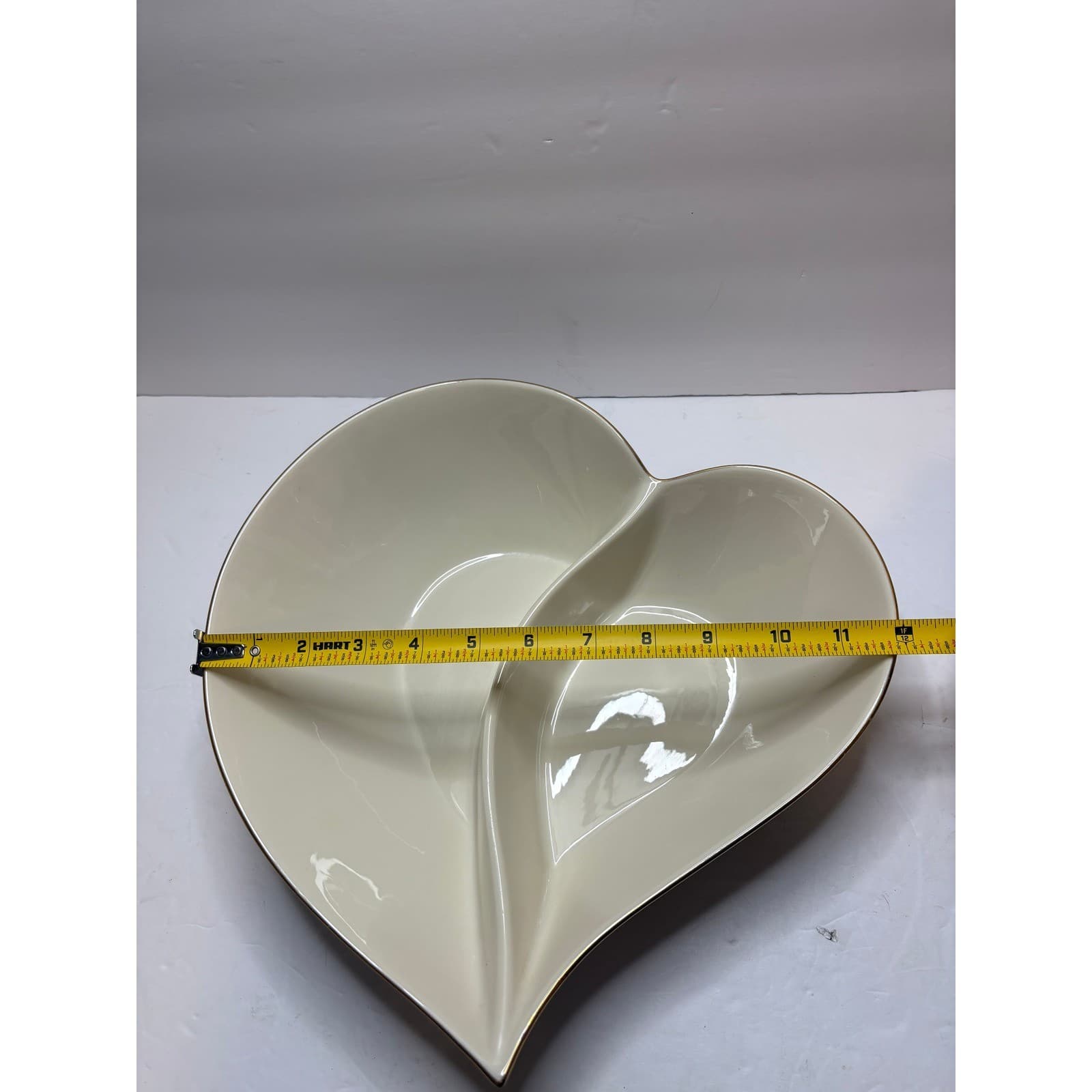 Lenox Ivory China Heart Shaped Divided Server Bowl Gold Trim Made in USA 11.5" - Thumbnail 5