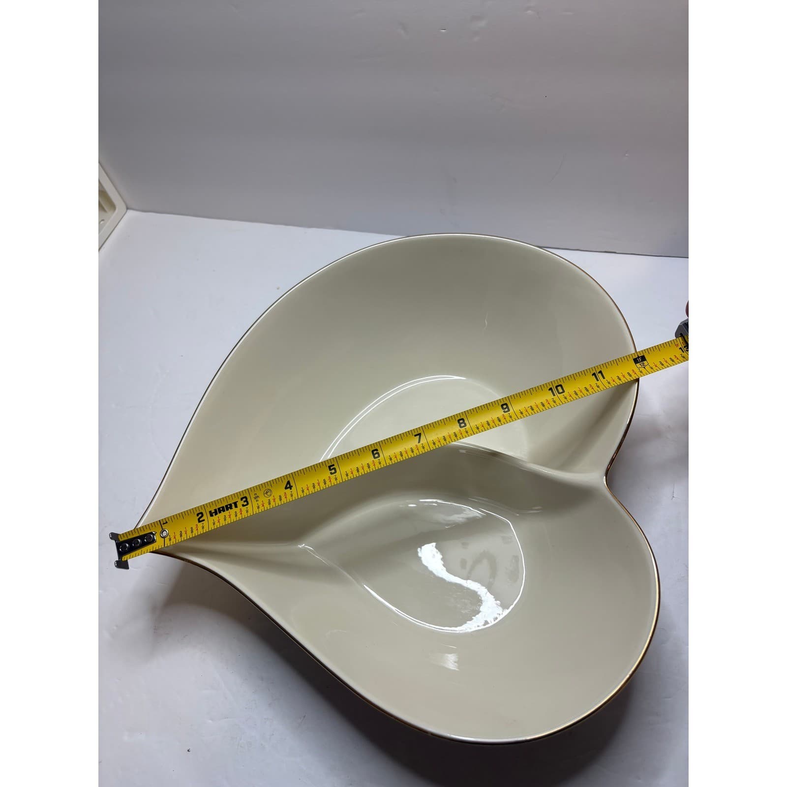 Lenox Ivory China Heart Shaped Divided Server Bowl Gold Trim Made in USA 11.5" - Thumbnail 6