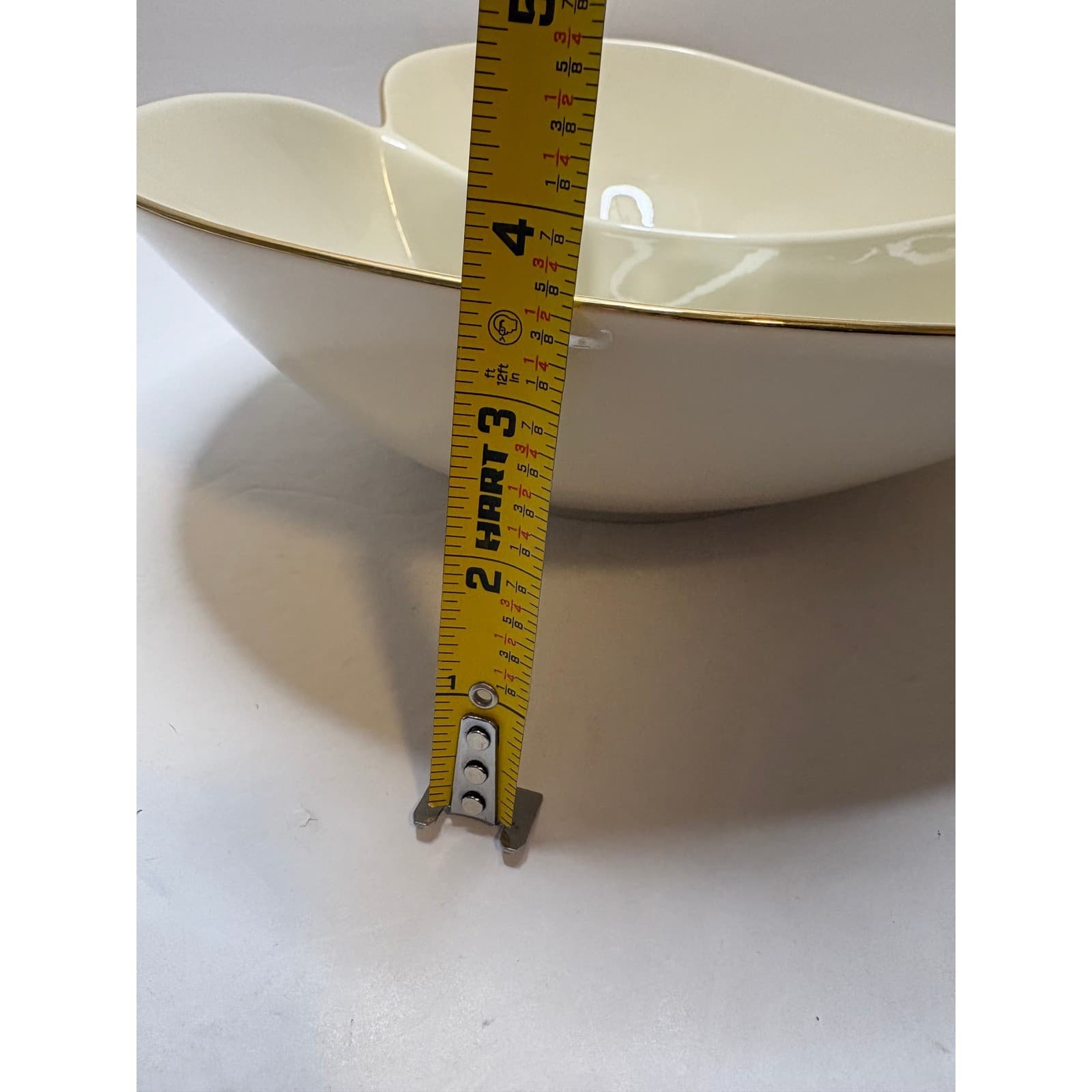 Lenox Ivory China Heart Shaped Divided Server Bowl Gold Trim Made in USA 11.5" - Thumbnail 7