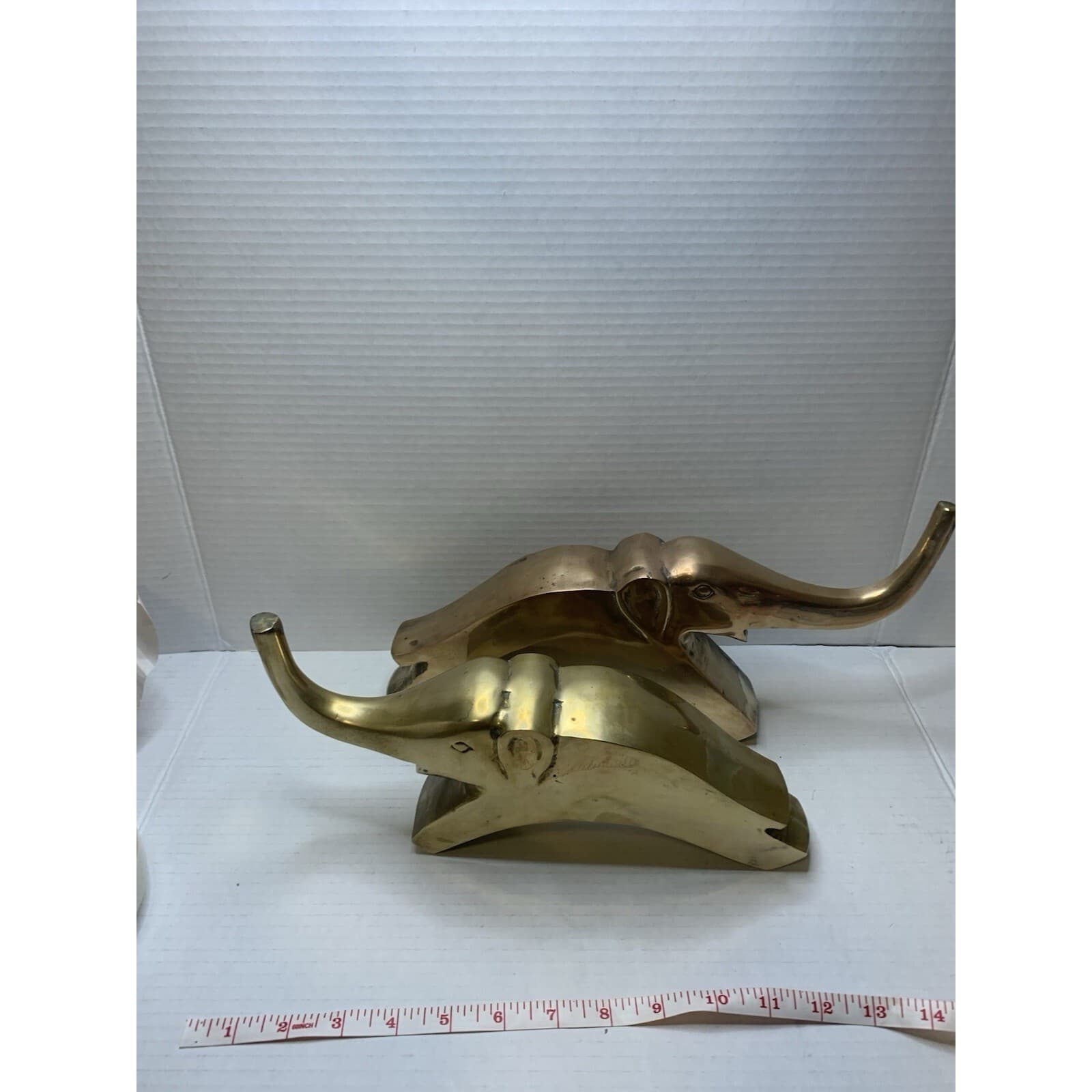 Vintage Solid Brass Elephant Bookends Set Mid Century Modern Gold Decor Pair - Thumbnail 5