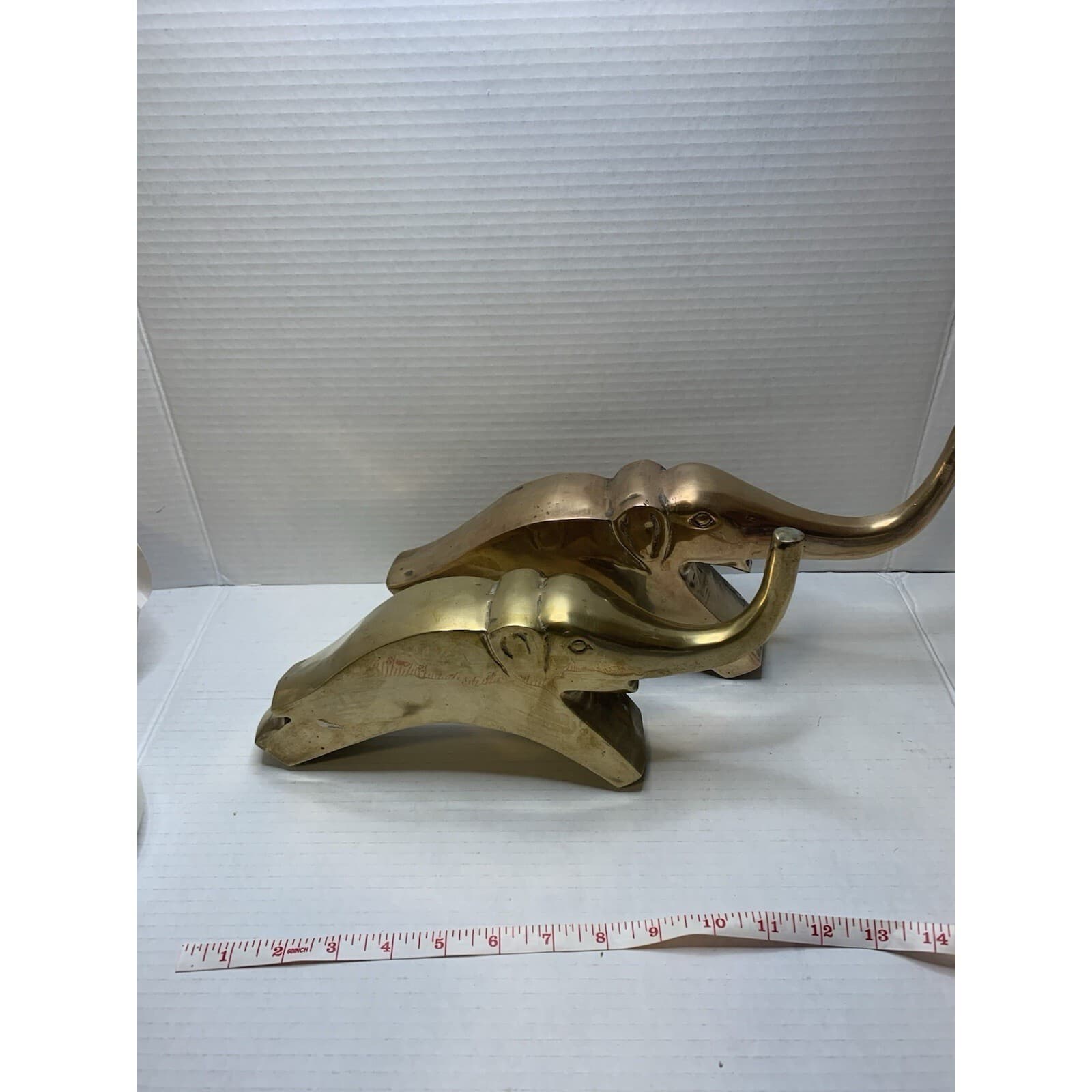 Vintage Solid Brass Elephant Bookends Set Mid Century Modern Gold Decor Pair - Thumbnail 4