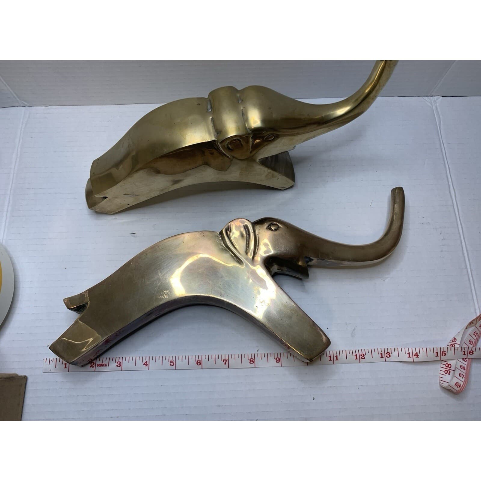 Vintage Solid Brass Elephant Bookends Set Mid Century Modern Gold Decor Pair - Thumbnail 10