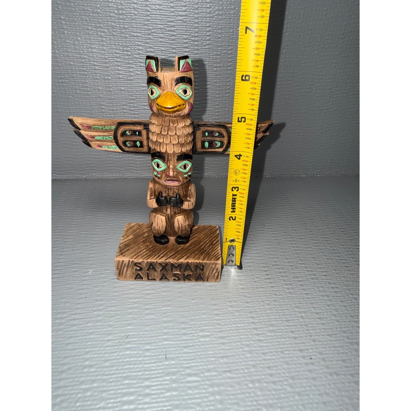 Saxman Alaska Totem Pole Thunderbird Souvenir Figurine Hand Painted 5.5 inch - Thumbnail 3