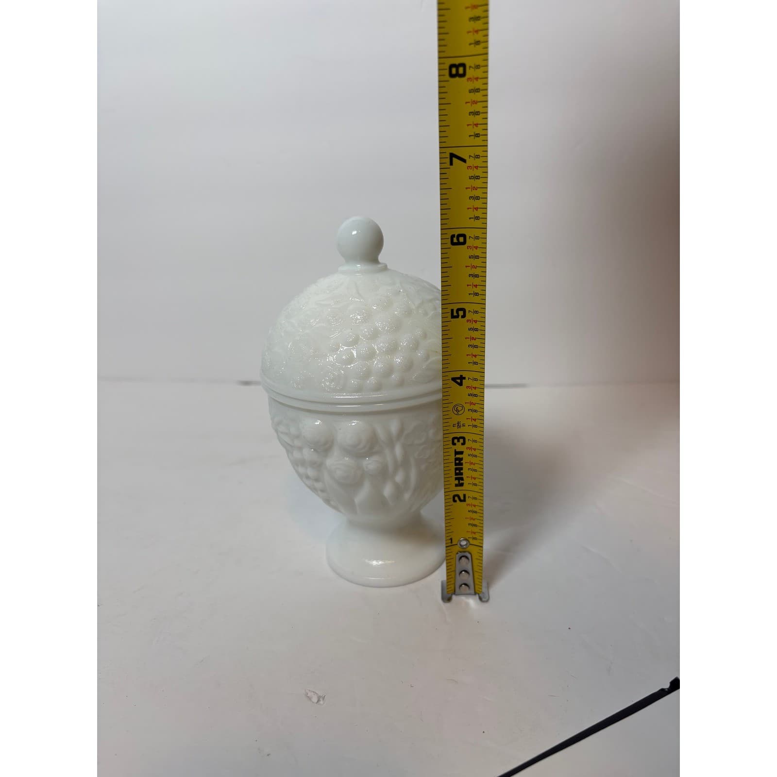 Vintage Avon Milk Glass Candy Dish Harvest Fruit Floral White Pedestal Jar - Thumbnail 6