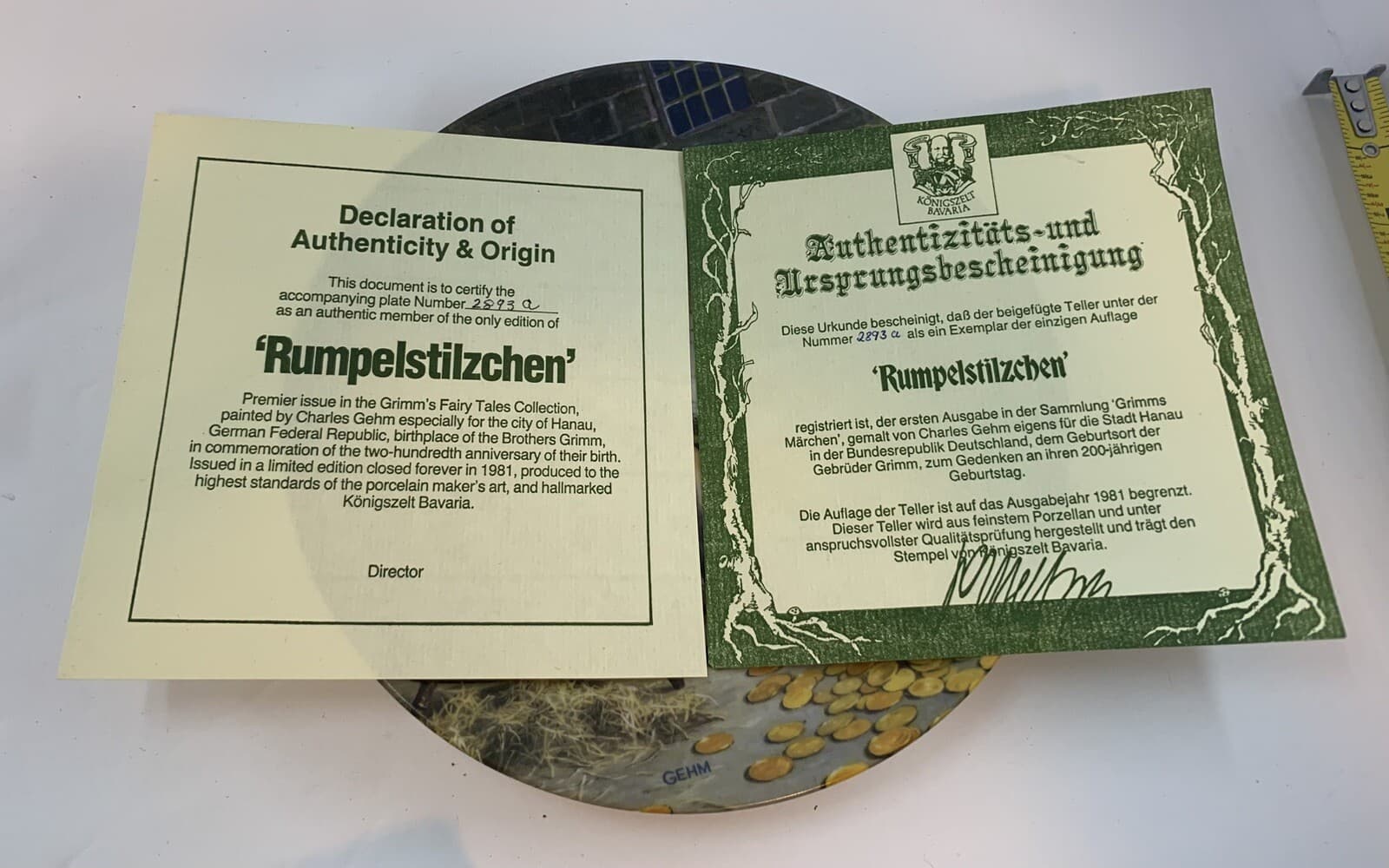 Vintage 1981 "Rumpelstilzchen" Collectors Plate by Charles Gehm 8" NIB w/ COA - Thumbnail 4