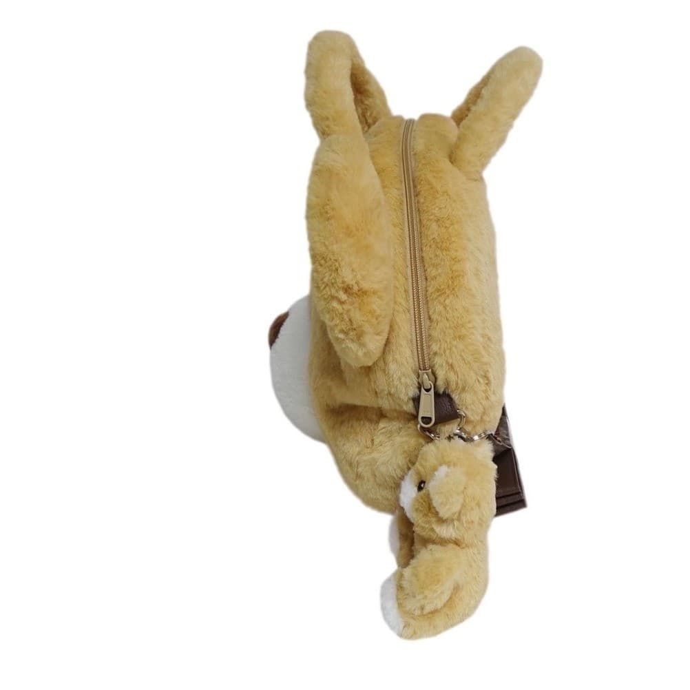 Tan Plush Teddy Bear Handbag Faux Fur Crossbody Bag with Mini Bear Charm Novelty - Thumbnail 4