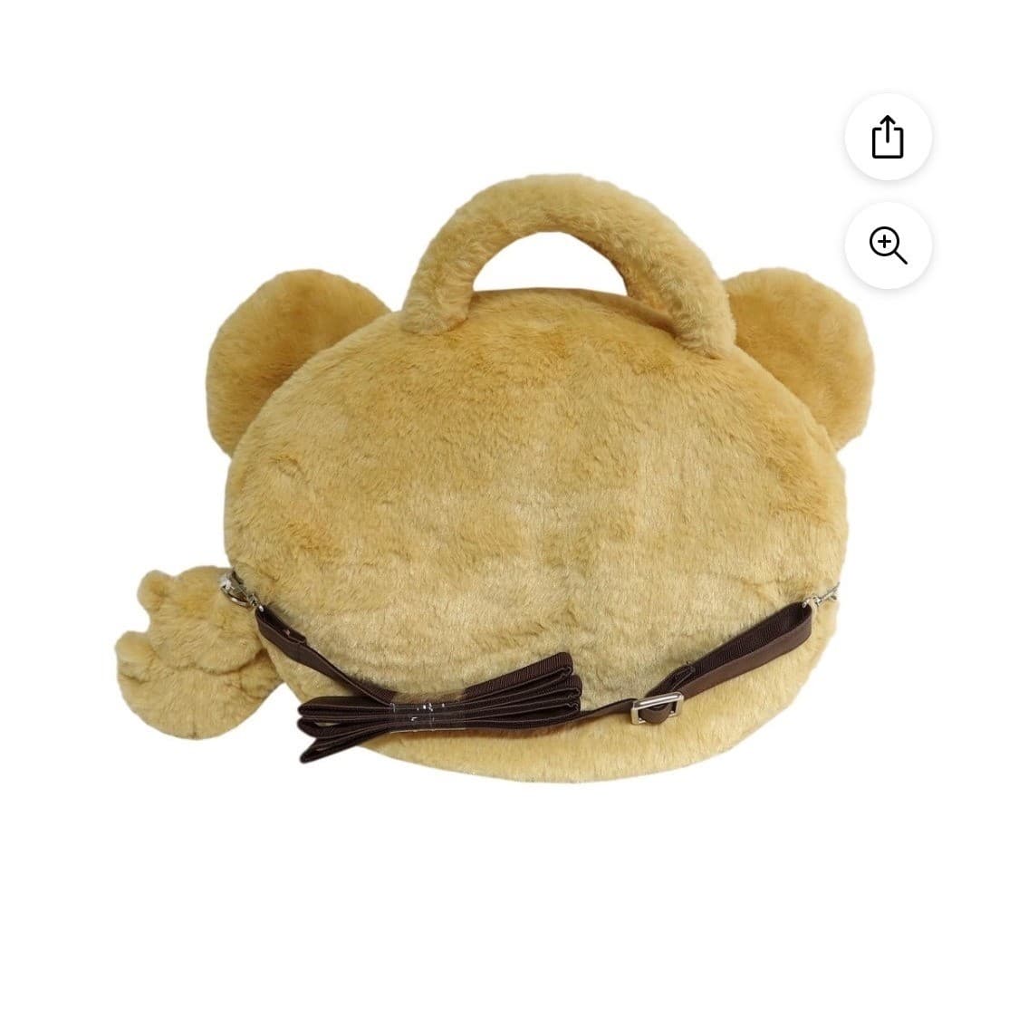 Tan Plush Teddy Bear Handbag Faux Fur Crossbody Bag with Mini Bear Charm Novelty - Thumbnail 3