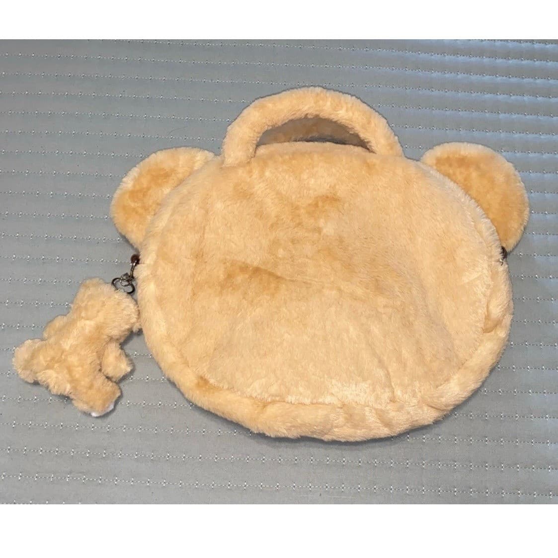 Tan Plush Teddy Bear Handbag Faux Fur Crossbody Bag with Mini Bear Charm Novelty - Thumbnail 7