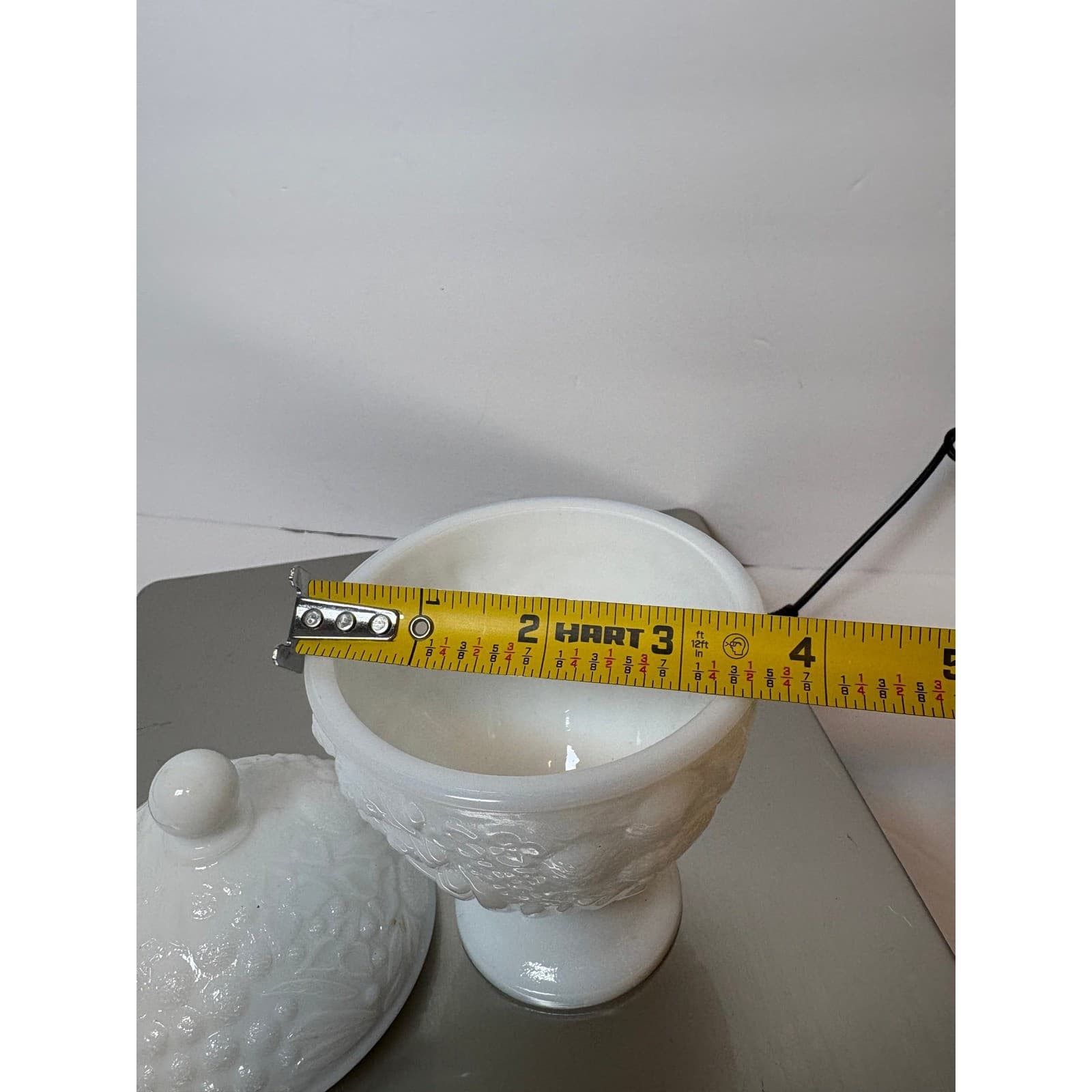 Vintage Avon Milk Glass Candy Dish Harvest Fruit Floral White Pedestal Jar - Thumbnail 5