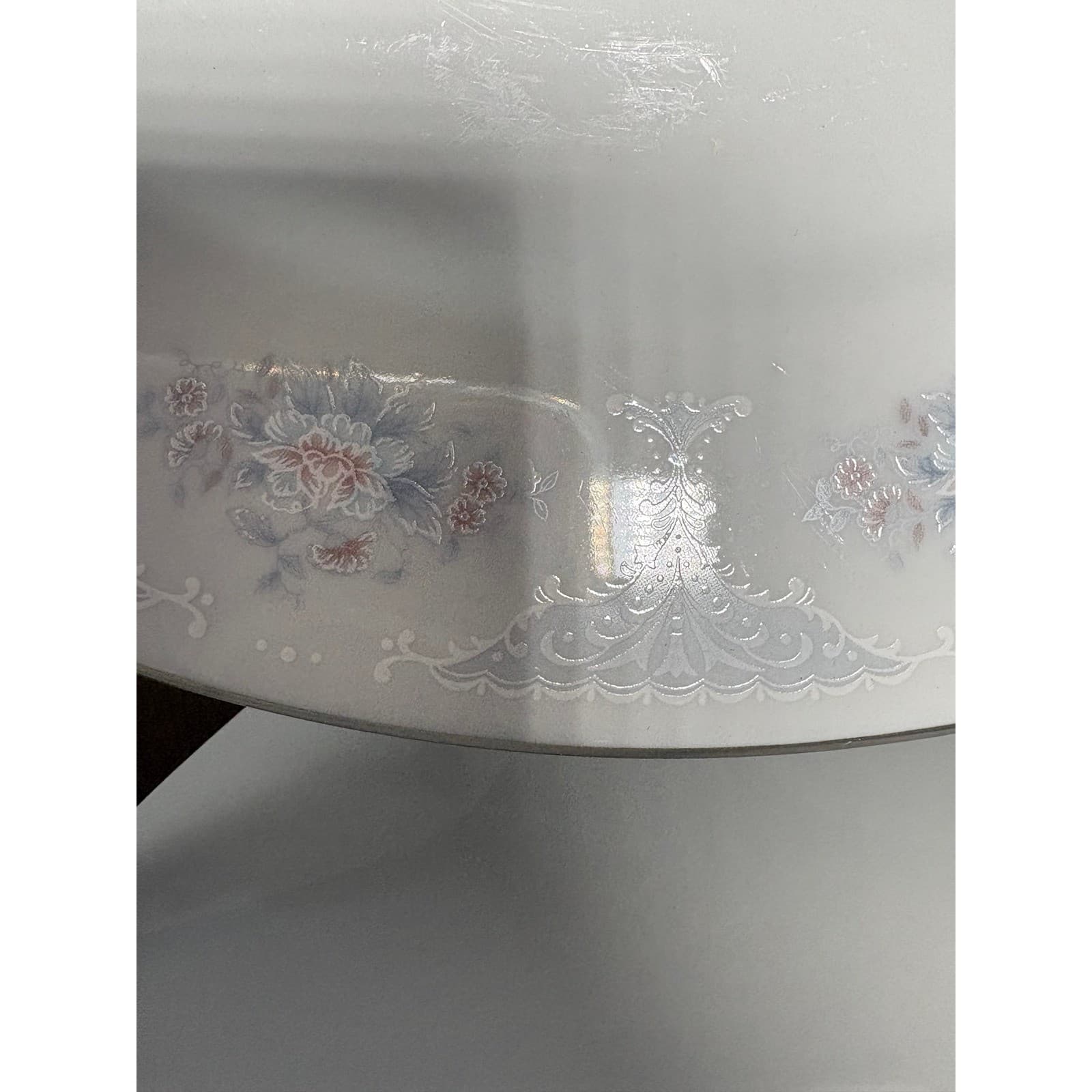 Vintage Porcelain Dinner Plates Set of 4 Blue Pink Floral Silver Rim 10.5 inch - Thumbnail 4