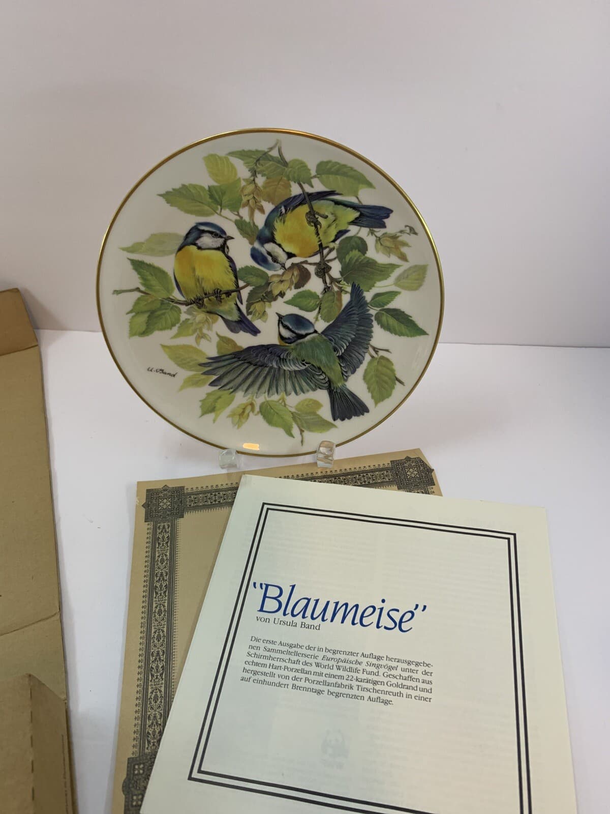 Vintage 1985 Collector's Plate “ BLAUMEISE” by Ursula Band 22K Gold Rim w/COA - Thumbnail 5