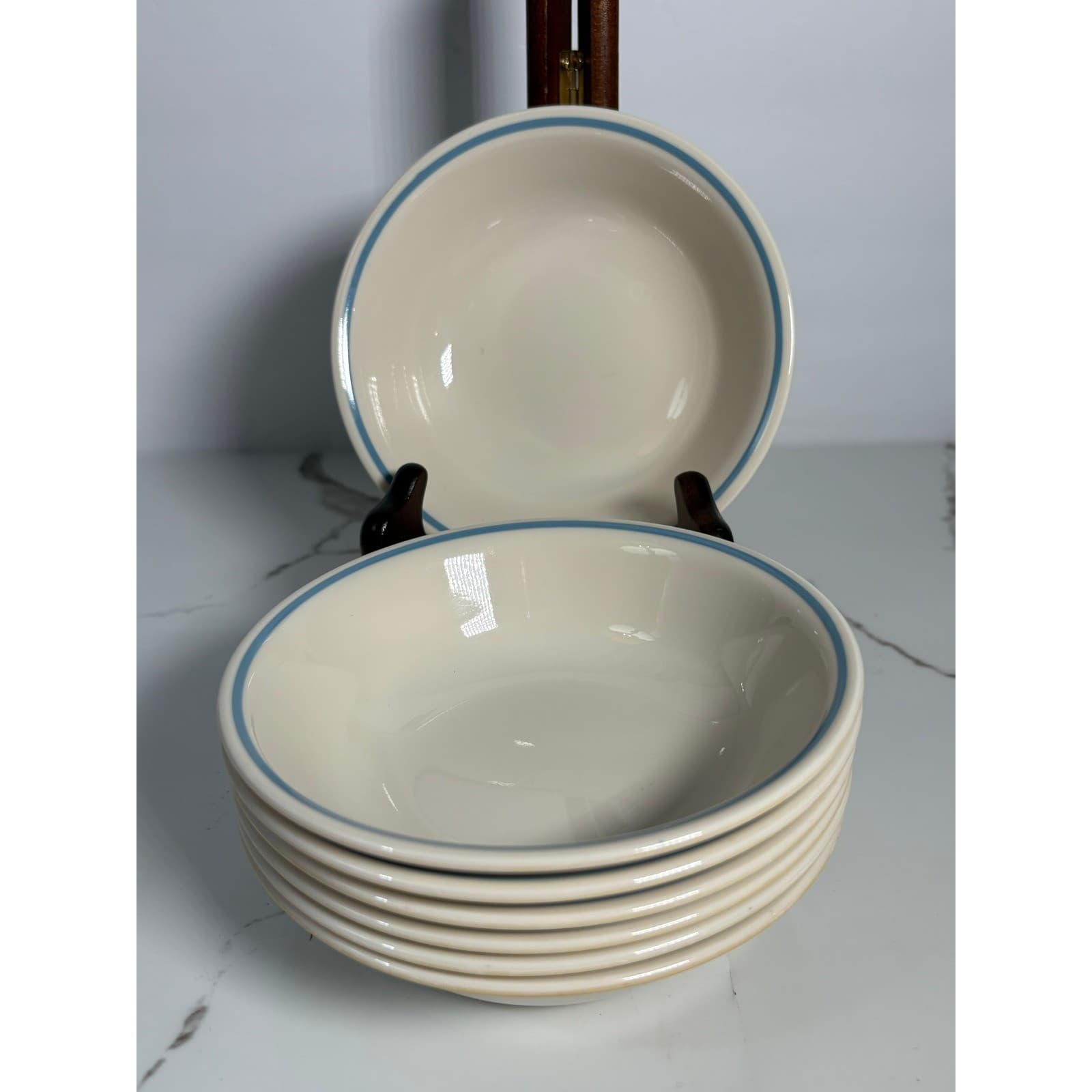 Corelle Livingware Morning Blue 6.25" Vintage Cereal Bowls Set of 6 Blue Rim - Thumbnail 2