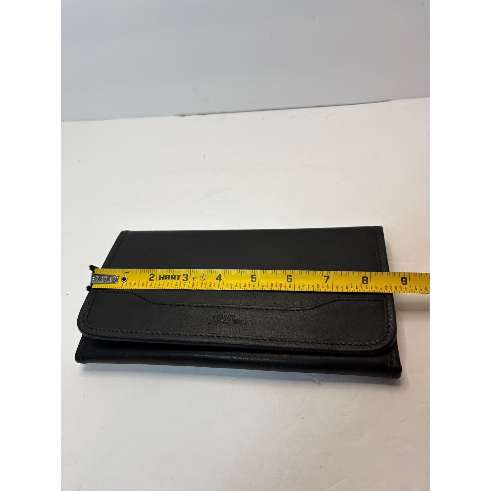 Vintage LL Bean Black Leather Trifold Checkbook Wallet Plaid Lining Mens Womens - Thumbnail 10