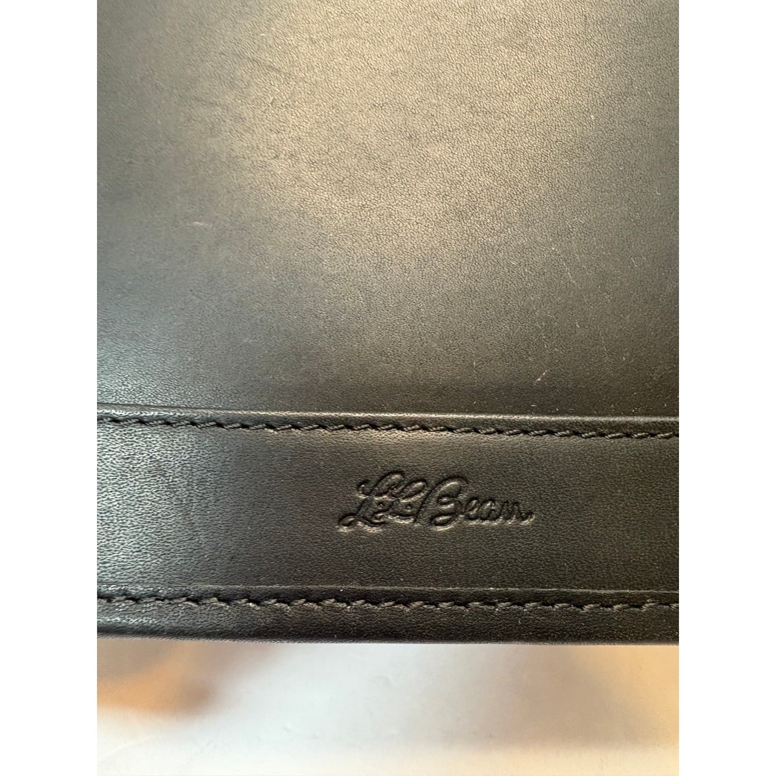 Vintage LL Bean Black Leather Trifold Checkbook Wallet Plaid Lining Mens Womens - Thumbnail 2