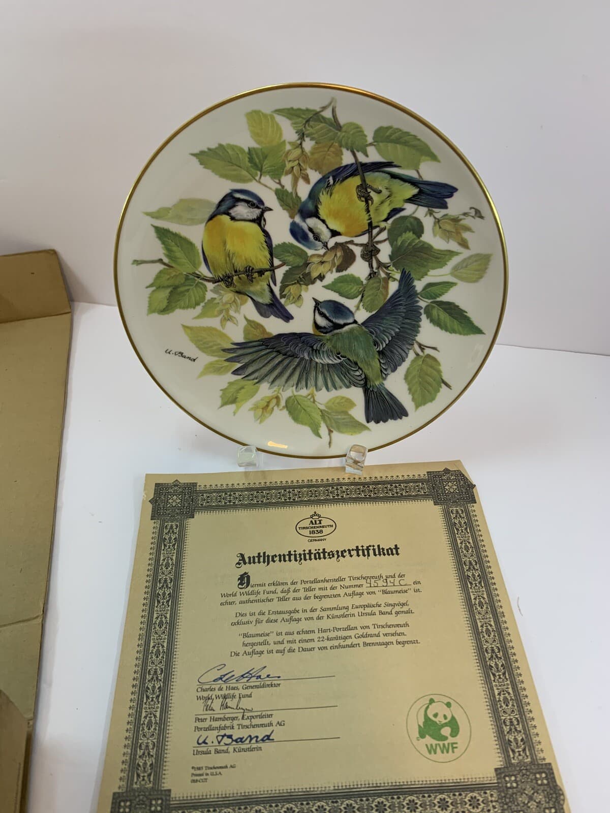 Vintage 1985 Collector's Plate “ BLAUMEISE” by Ursula Band 22K Gold Rim w/COA - Thumbnail 4