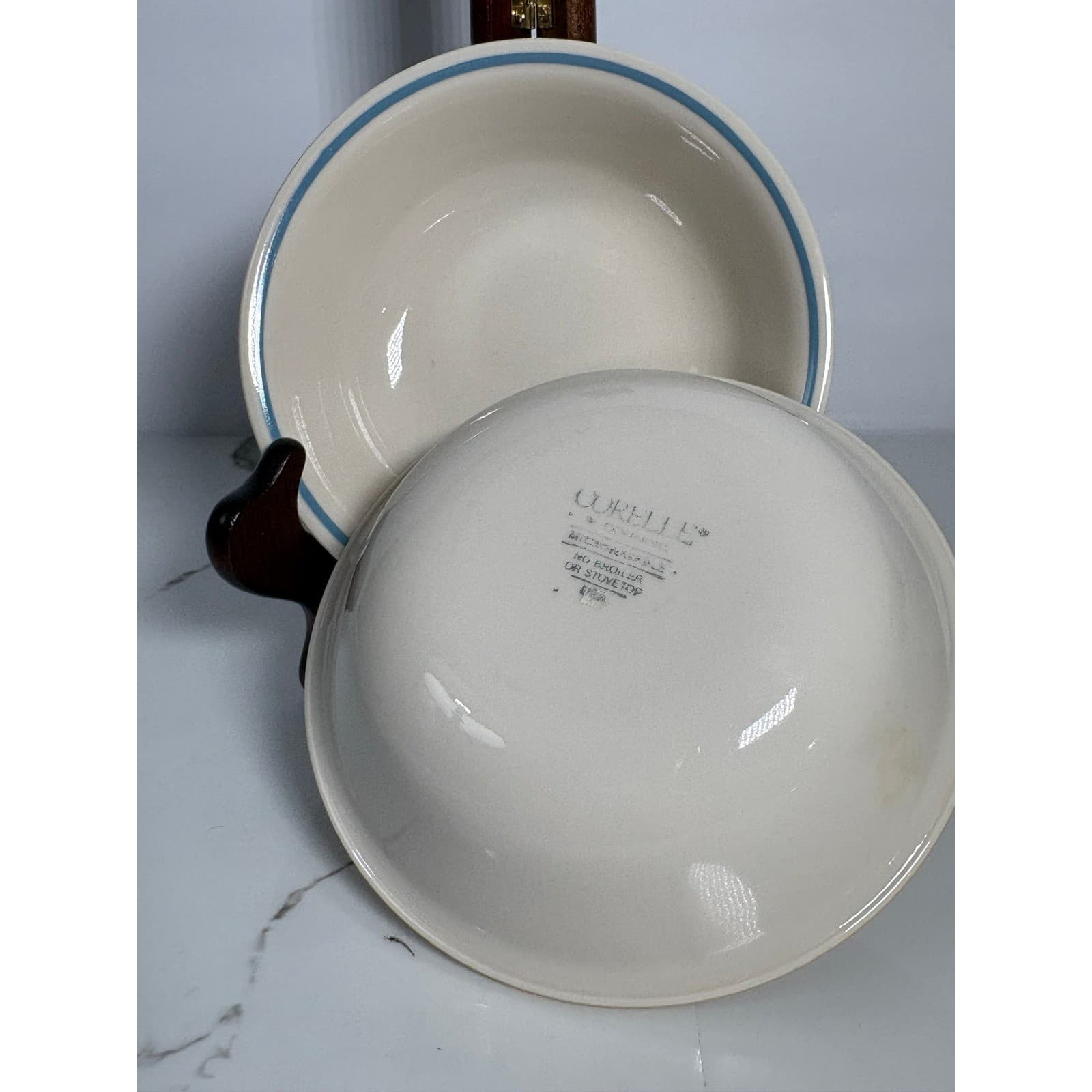 Corelle Livingware Morning Blue 6.25" Vintage Cereal Bowls Set of 6 Blue Rim - Thumbnail 3