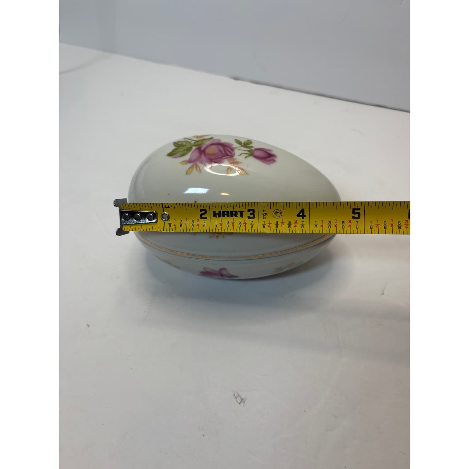 Lefton China Hand Painted Porcelain Egg Trinket Box Pink Roses Gold 2209 Vintage - Thumbnail 7