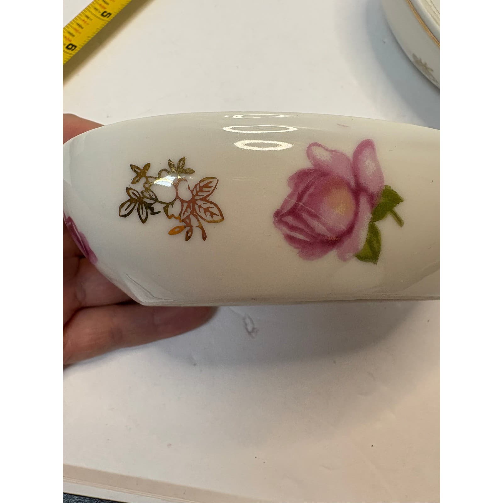 Lefton China Hand Painted Porcelain Egg Trinket Box Pink Roses Gold 2209 Vintage - Thumbnail 6