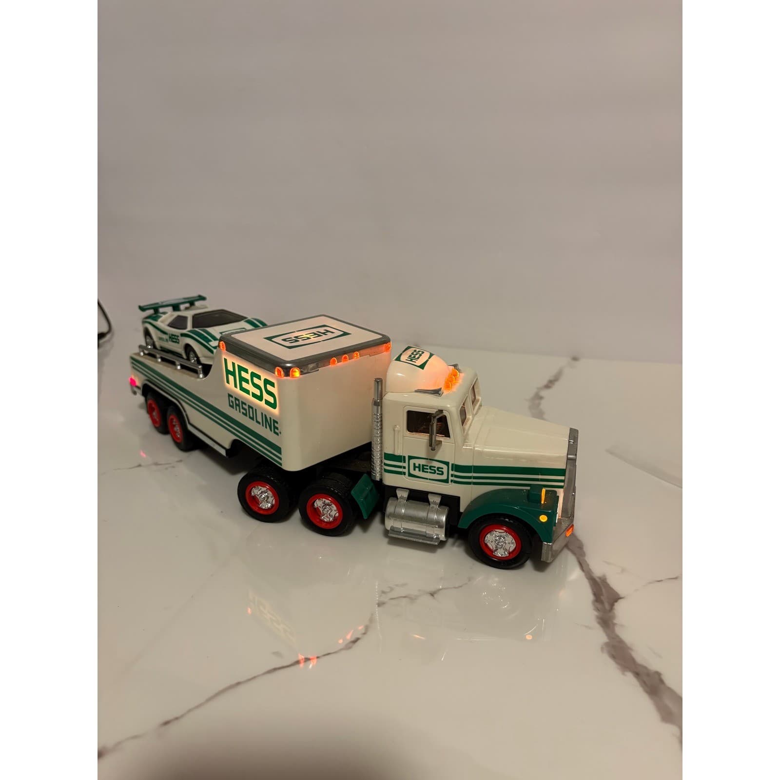 1991 Hess Toy Truck and Racer Gasoline Semi Trailer with Working Lights Vintage - Thumbnail 3