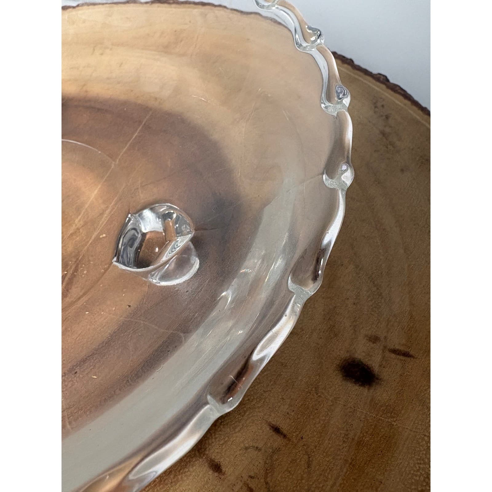 Vintage Clear Glass Footed Bowl Scalloped Edge 3-Footed Shallow Candy Dish 7.5" - Thumbnail 2